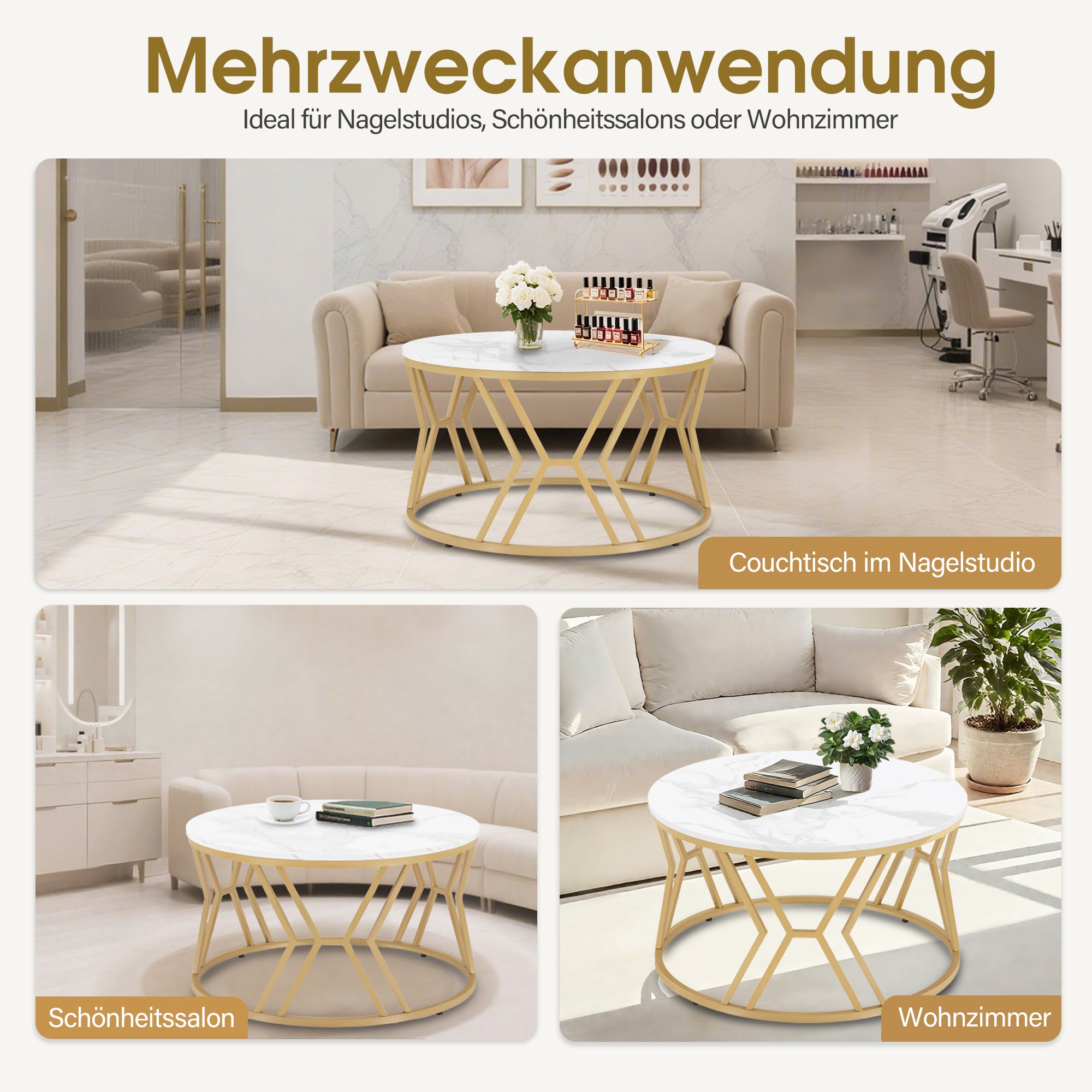 Ronde salontafel, hout, marmer-wit/goud, 80x80x46cm, 2115 – foto 6