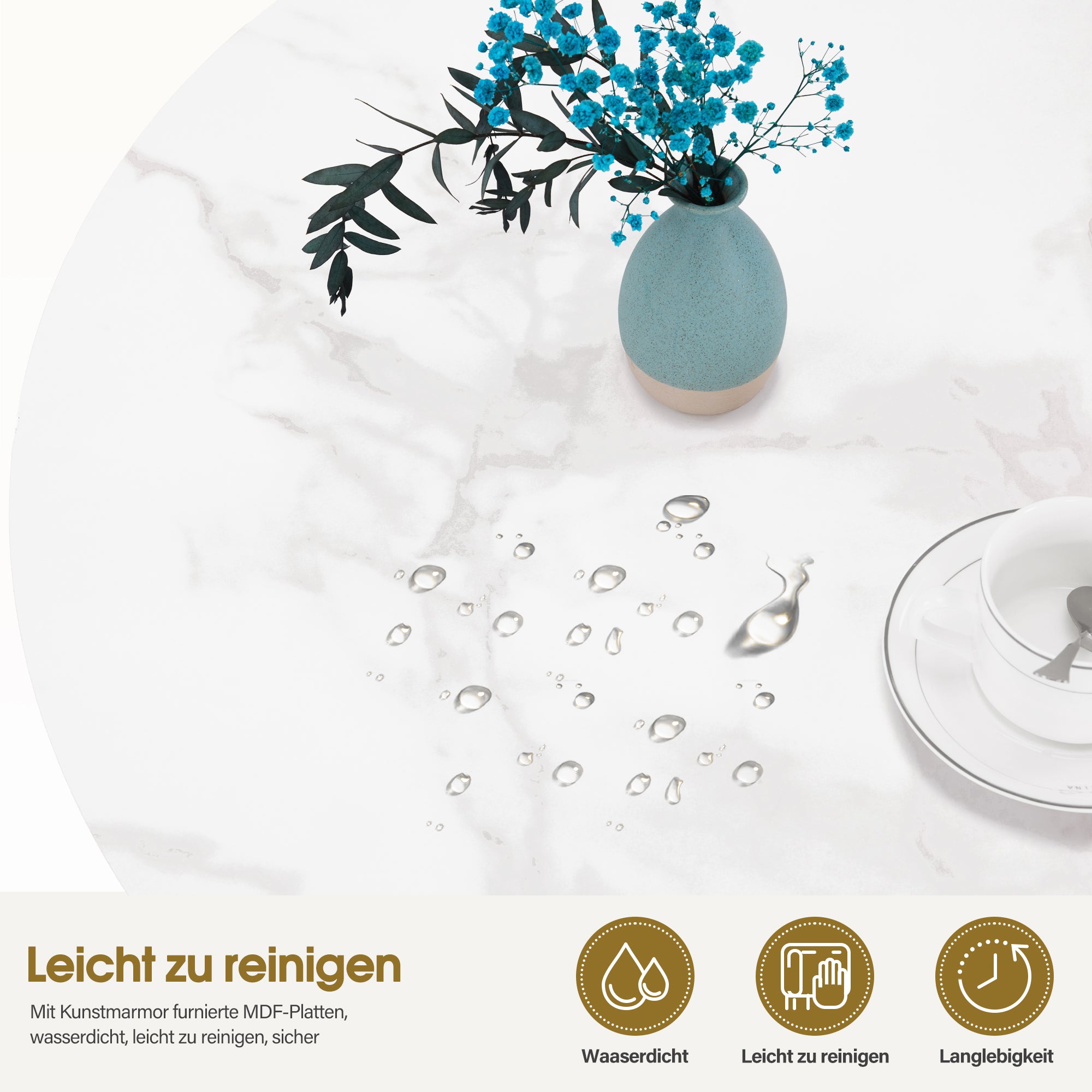 Ronde salontafel, hout, marmer-wit/goud, 80x80x46cm, 2115 – foto 7