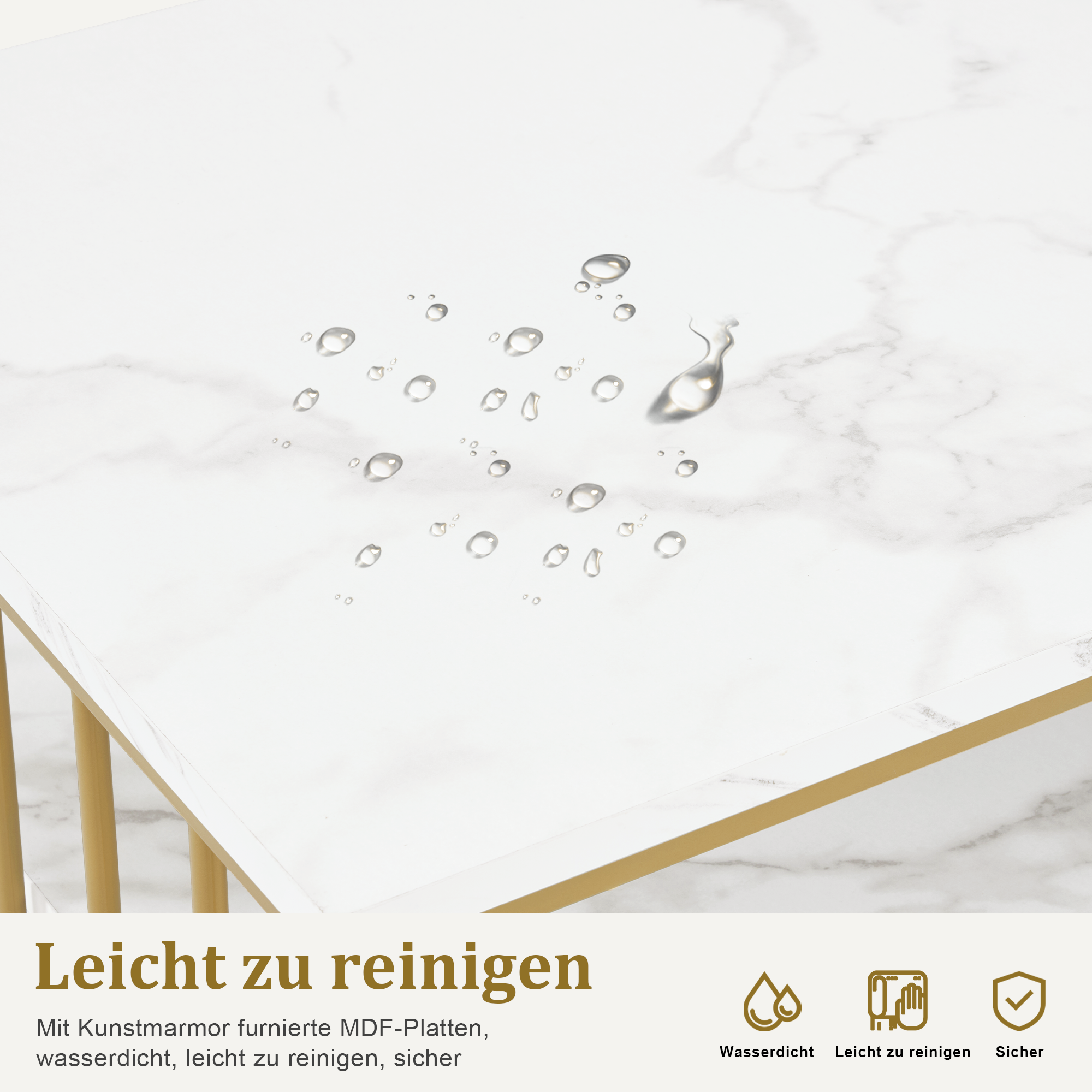 Dubbele Nageltafel met Lades, Marmer Wit-Goud, Manicure/Kaptafel 50x200x86 cm, 2413 – foto 7