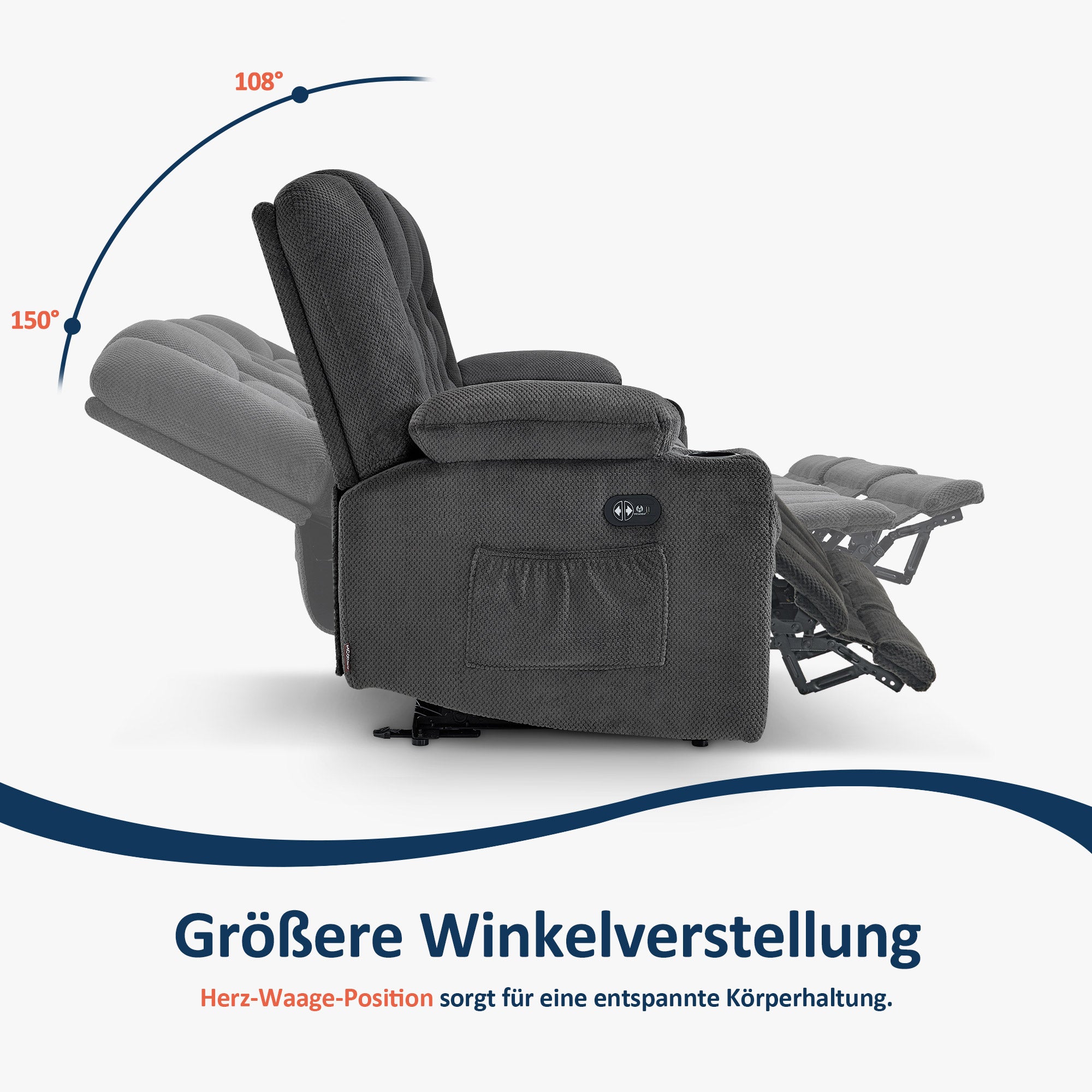 elektrische slaapbank, 2/3-zits relaxbank met 150° verstelbare knop, thuisbioscoopstoel, USB & bekerhouders, 7009 (Grijs) – foto 21