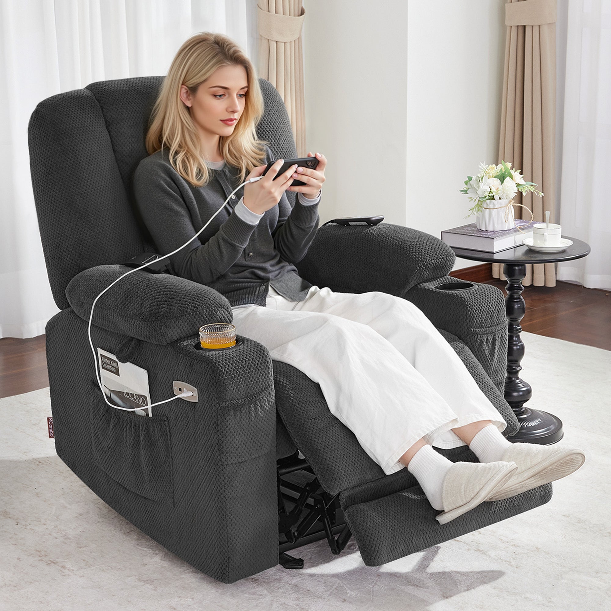 Elektrische Relaxfauteuil met Massage & Warmtefunctie, USB & Bekerhouder – foto 11