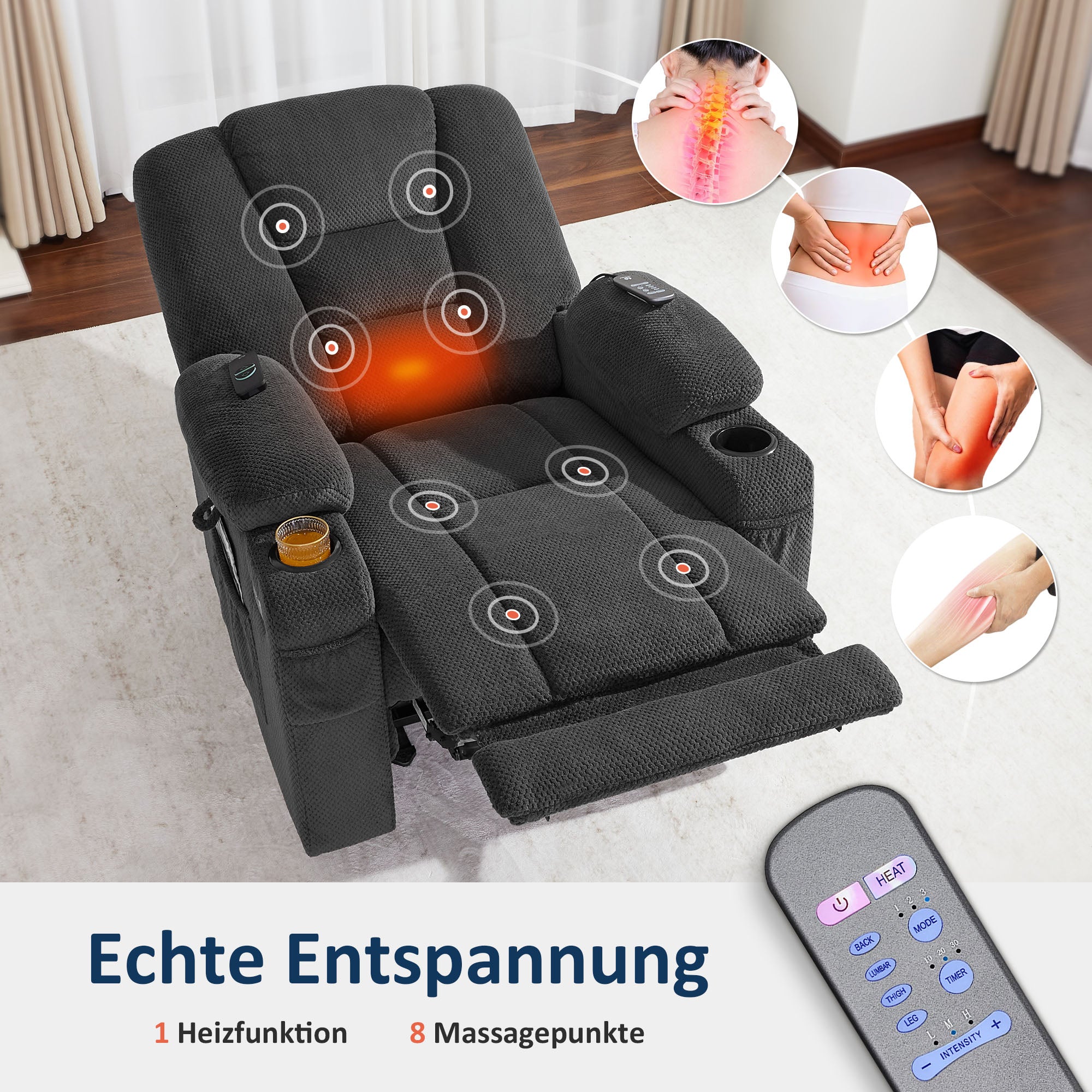 Elektrische Relaxfauteuil met Massage & Warmtefunctie, USB & Bekerhouder – foto 13