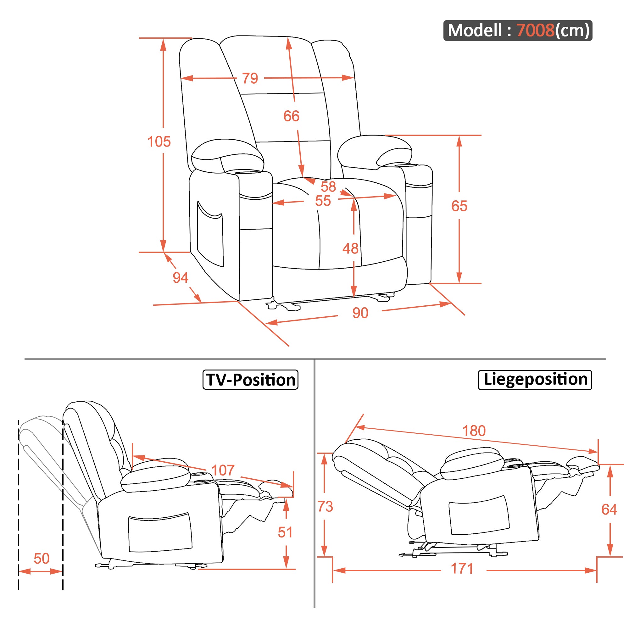 Elektrische Relaxfauteuil met Massage & Warmtefunctie, USB & Bekerhouder – foto 3