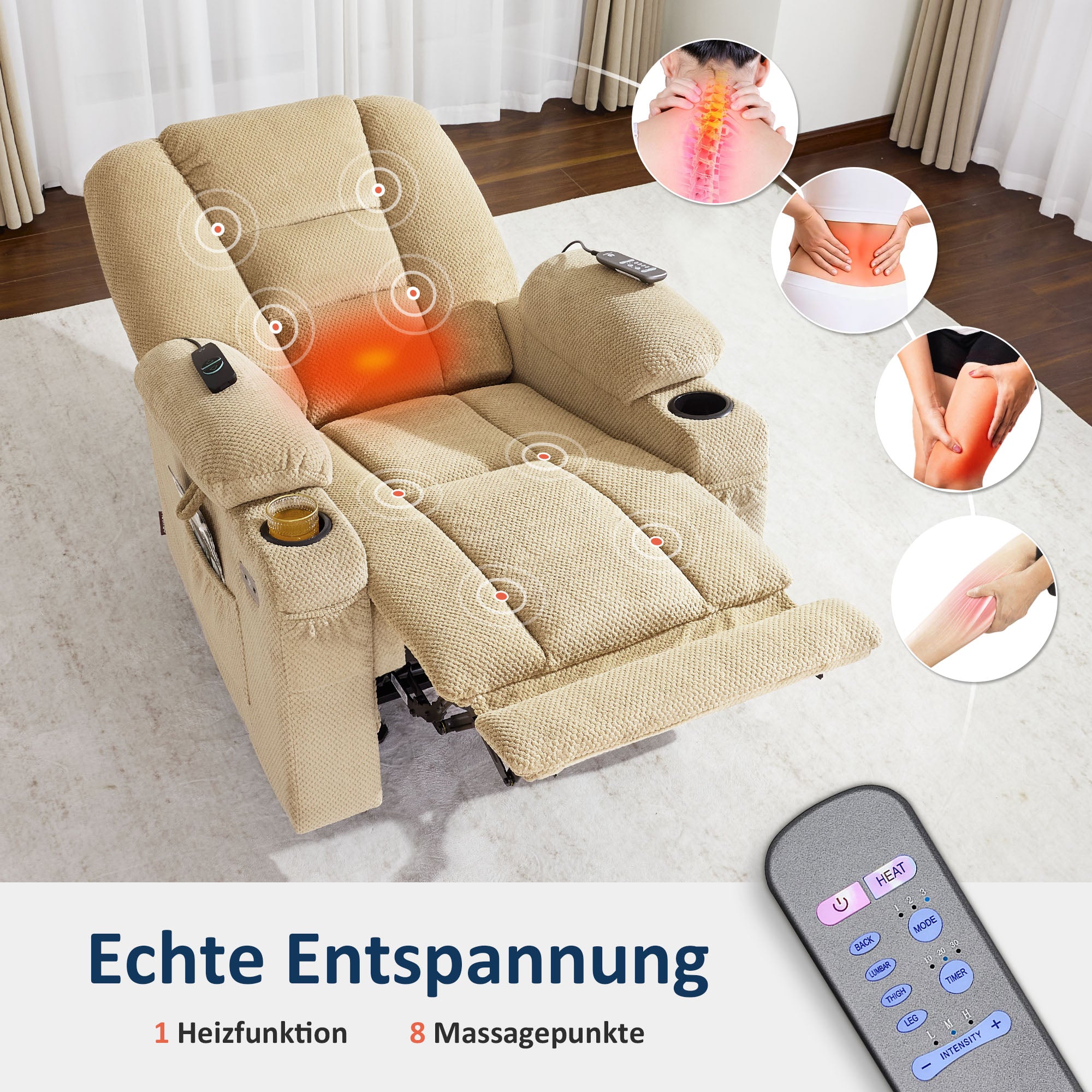 Elektrische Relaxfauteuil met Massage & Warmtefunctie, USB & Bekerhouder – foto 21