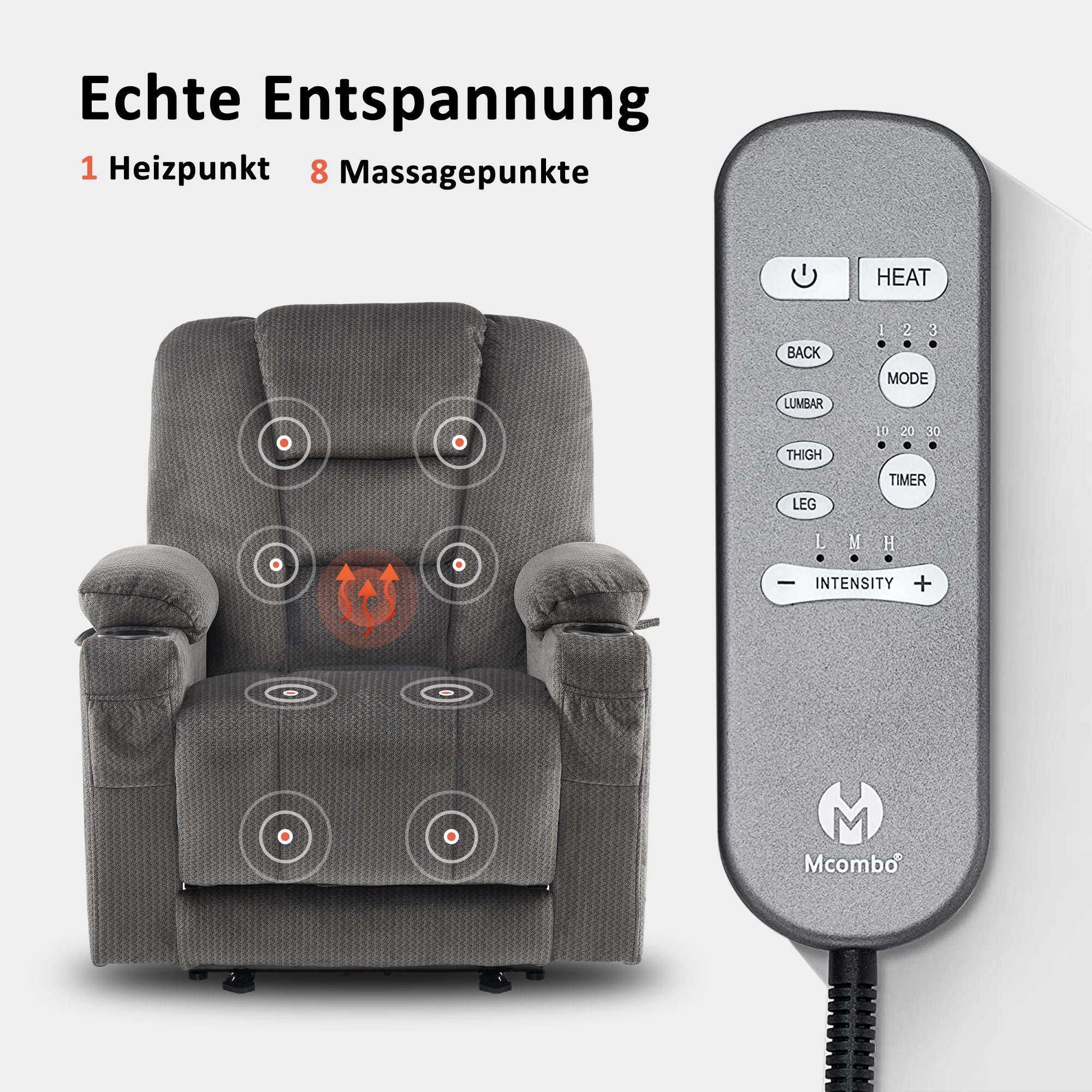 Elektrische Relaxfauteuil met Massage & Warmtefunctie, USB & Bekerhouder – foto 6