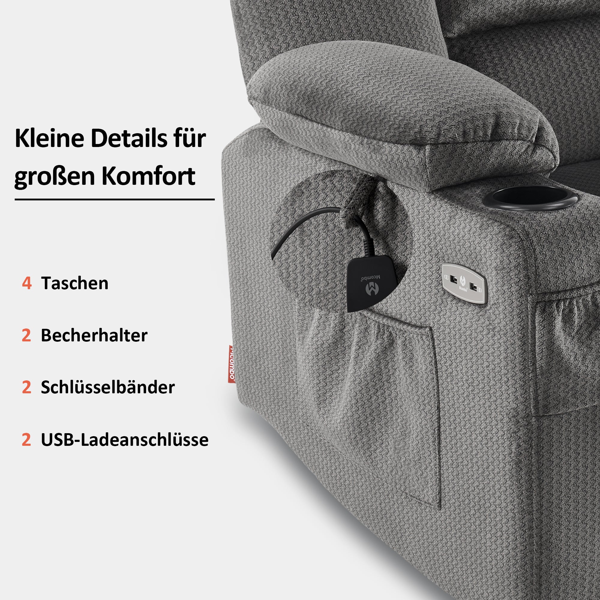 Elektrische Relaxfauteuil met Massage & Warmtefunctie, USB & Bekerhouder – foto 8