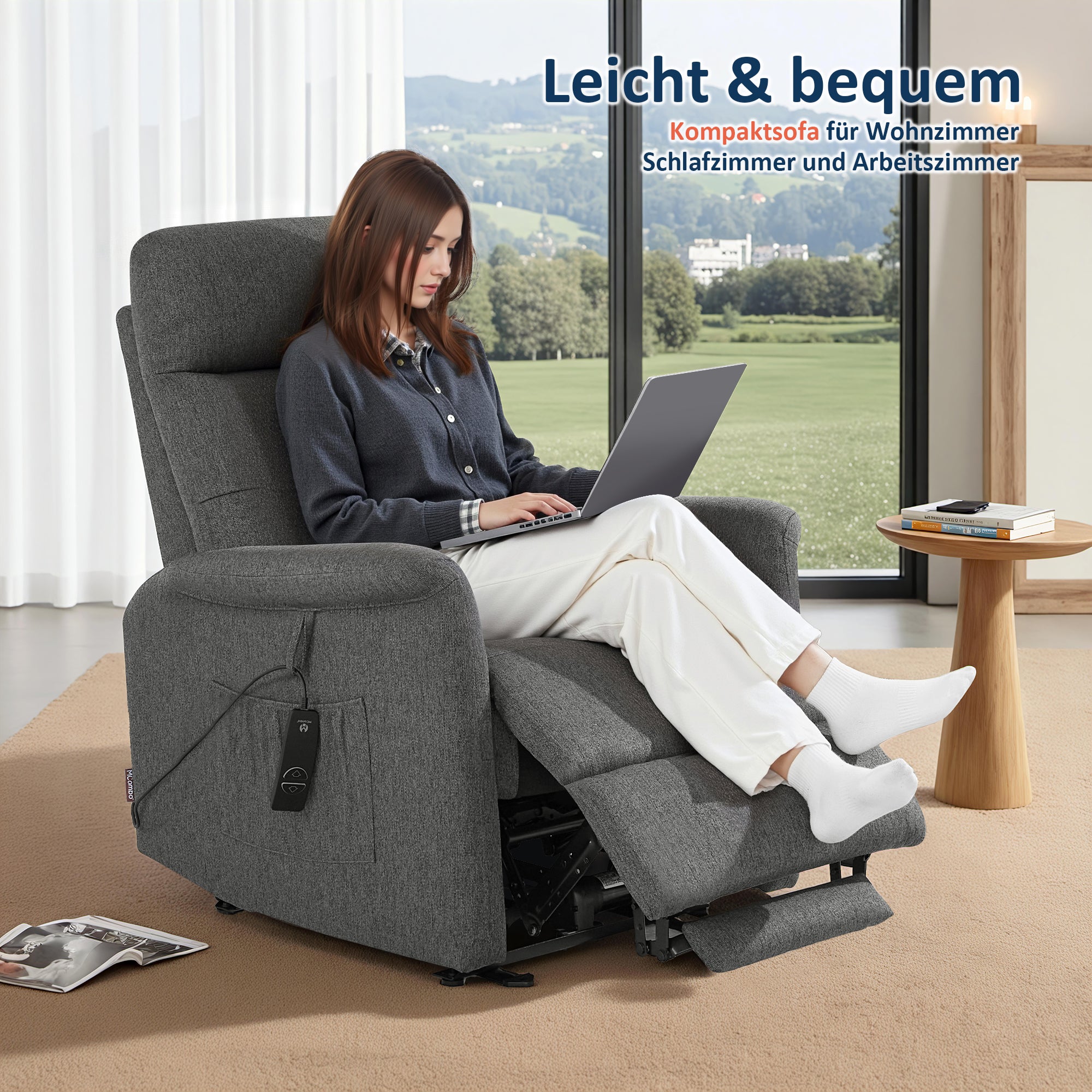 Elektrisch Verstelbare Relaxfauteuil met Ligfunctie, Zijvak, Grijs, 7089 – foto 2