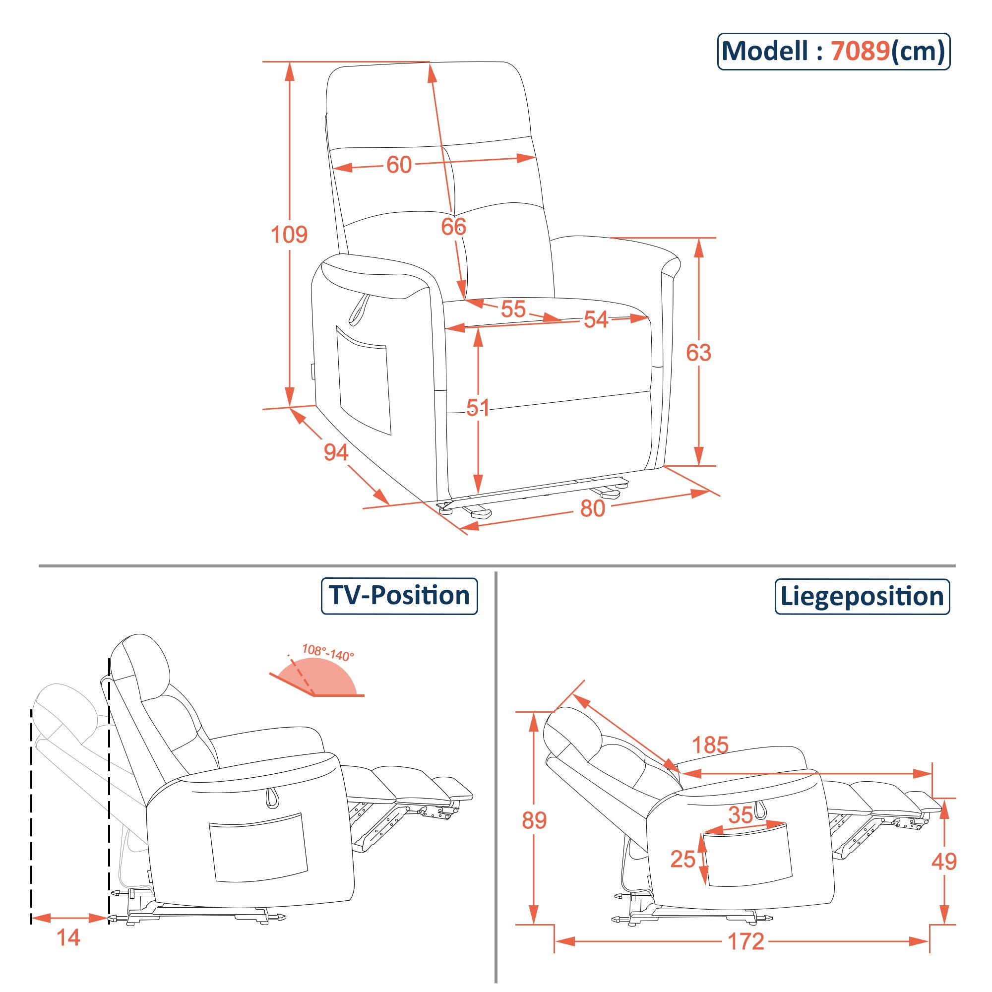 Elektrisch Verstelbare Relaxfauteuil met Ligfunctie, Zijvak, Grijs, 7089 – foto 3