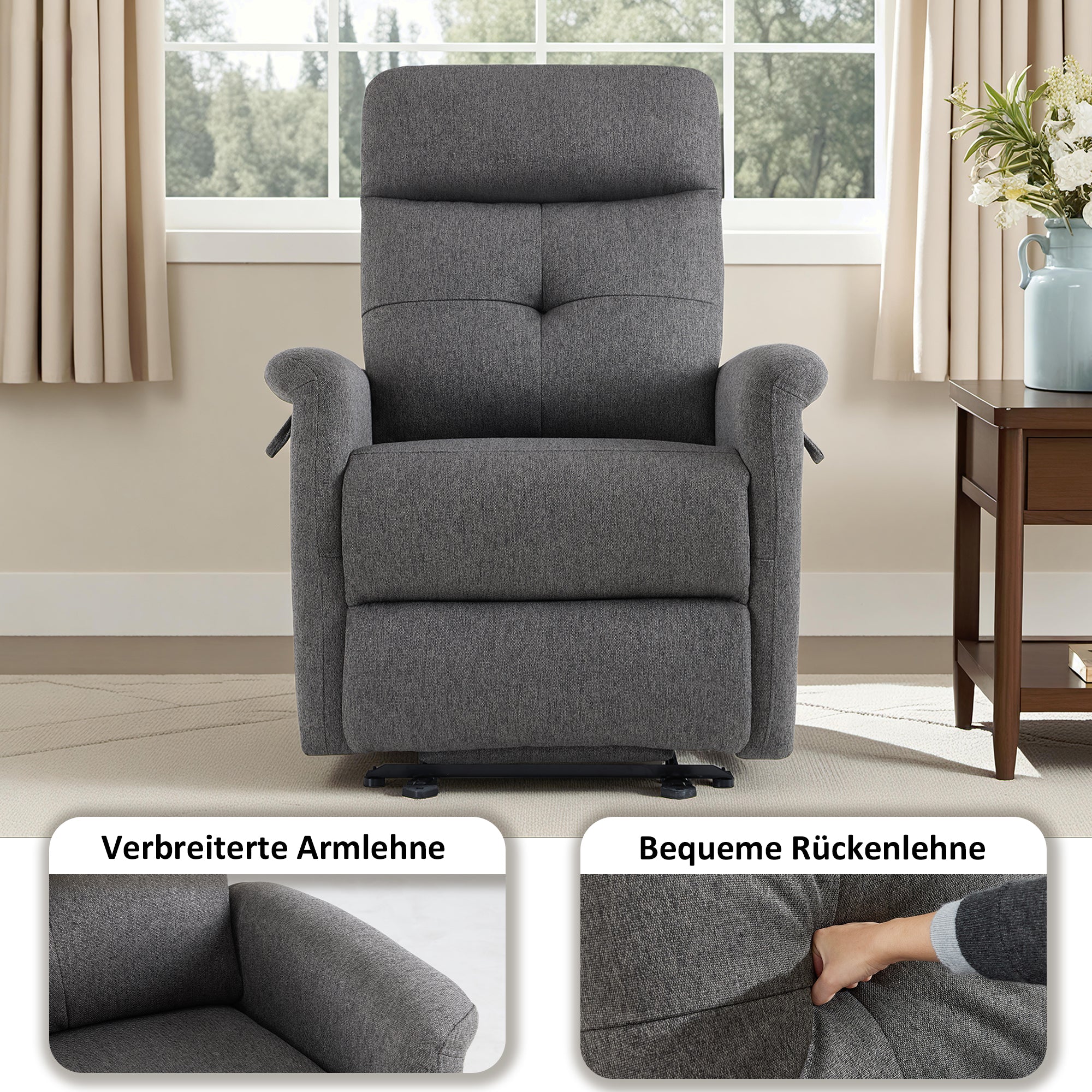 Elektrisch Verstelbare Relaxfauteuil met Ligfunctie, Zijvak, Grijs, 7089 – foto 7