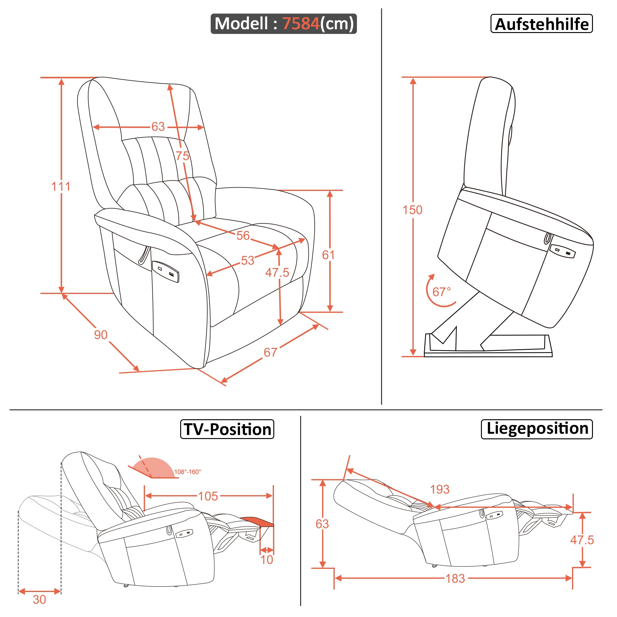 Relaxfauteuil met Opstahulp Elektrisch 2 Motoren, Massage & Verwarming, Grijs – foto 3