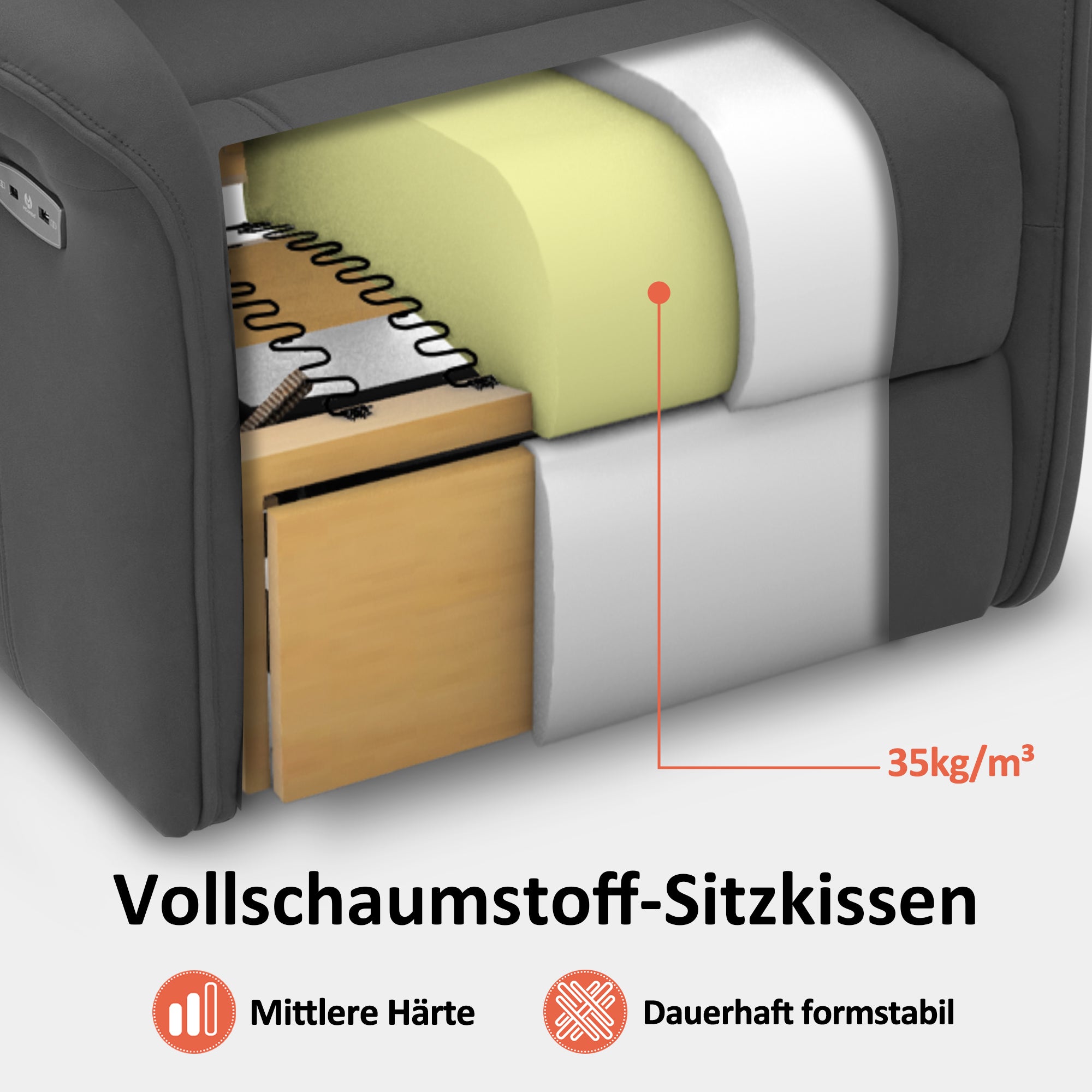 Relaxfauteuil met Opstahulp Elektrisch 2 Motoren, Massage & Verwarming, Grijs – foto 4
