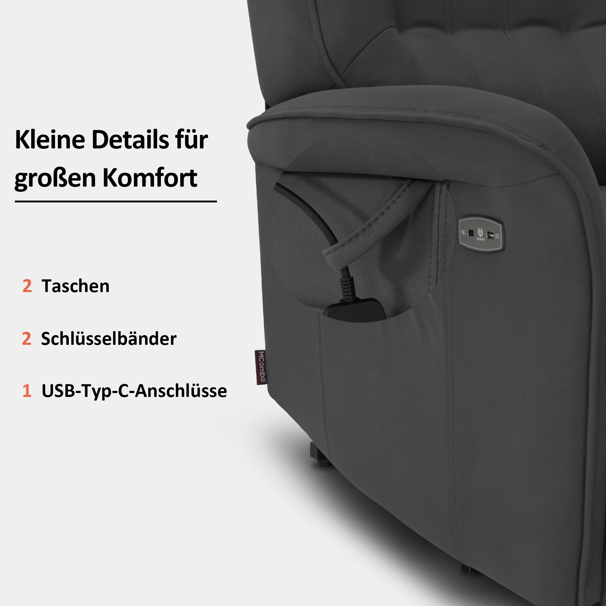 Relaxfauteuil met Opstahulp Elektrisch 2 Motoren, Massage & Verwarming, Grijs – foto 7