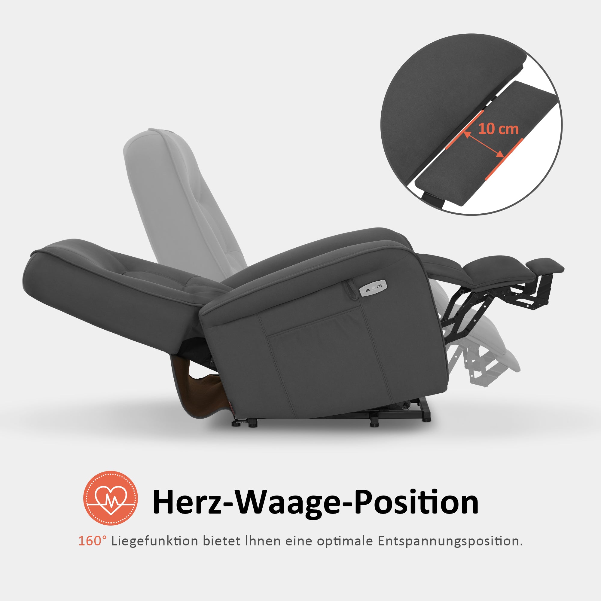 Relaxfauteuil met Opstahulp Elektrisch 2 Motoren, Massage & Verwarming, Grijs – foto 8