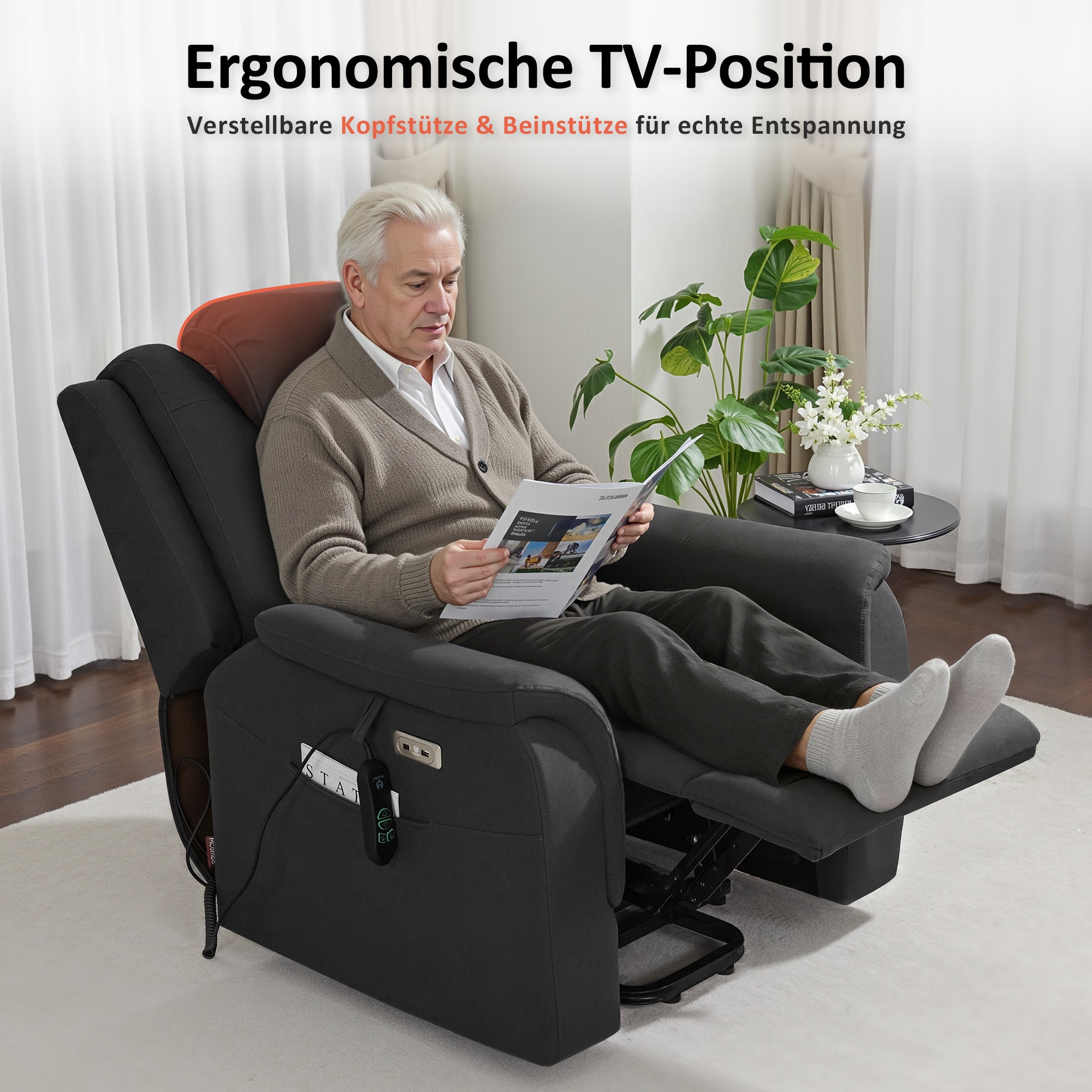 Relaxfauteuil met sta-op hulp, massage & verwarming, verstelbare hoofdsteun, 7269 – foto 2