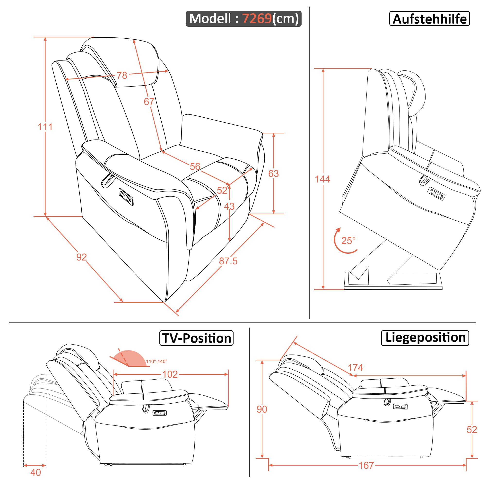 Relaxfauteuil met sta-op hulp, massage & verwarming, verstelbare hoofdsteun, 7269 – foto 3
