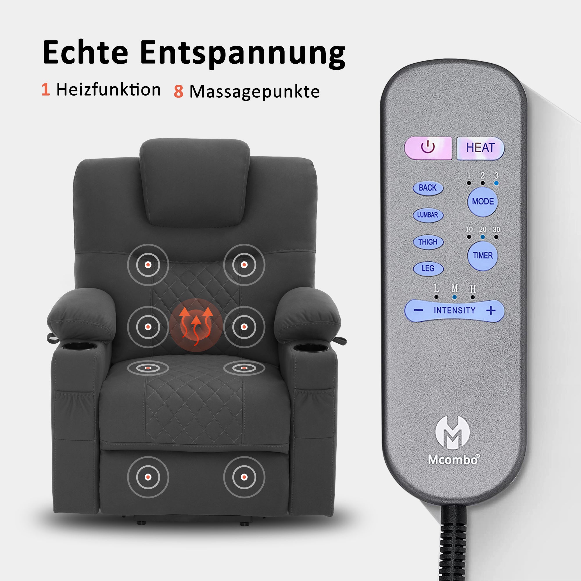 TV-fauteuil met elektrische sta-op hulp, Relaxfauteuil met massage & warmtefunctie – foto 12