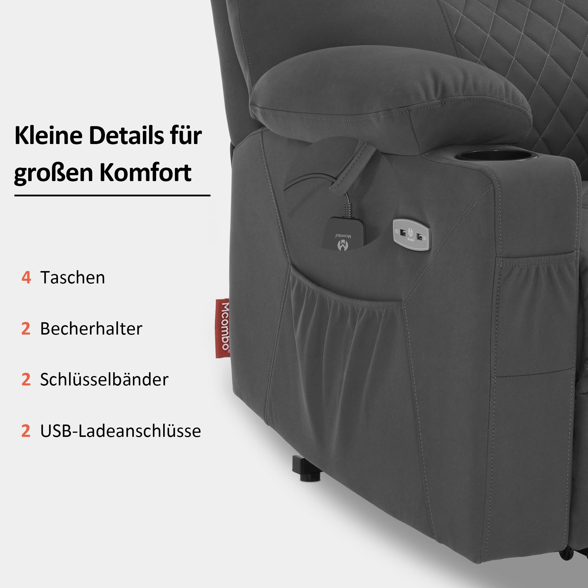 TV-fauteuil met elektrische sta-op hulp, Relaxfauteuil met massage & warmtefunctie – foto 14