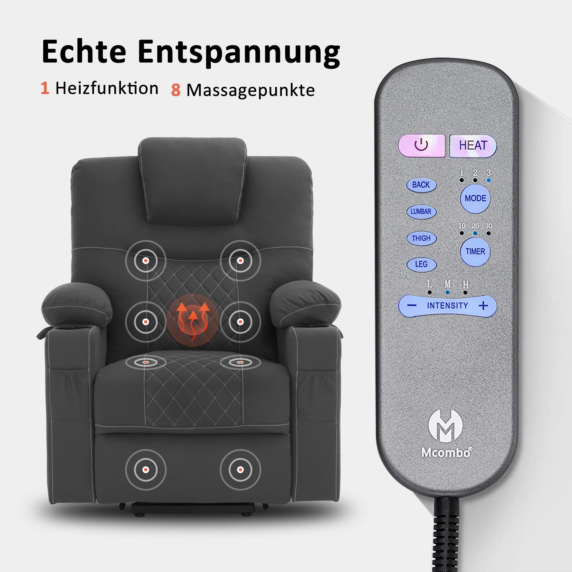 TV-fauteuil met elektrische sta-op hulp, Relaxfauteuil met massage & warmtefunctie – foto 5