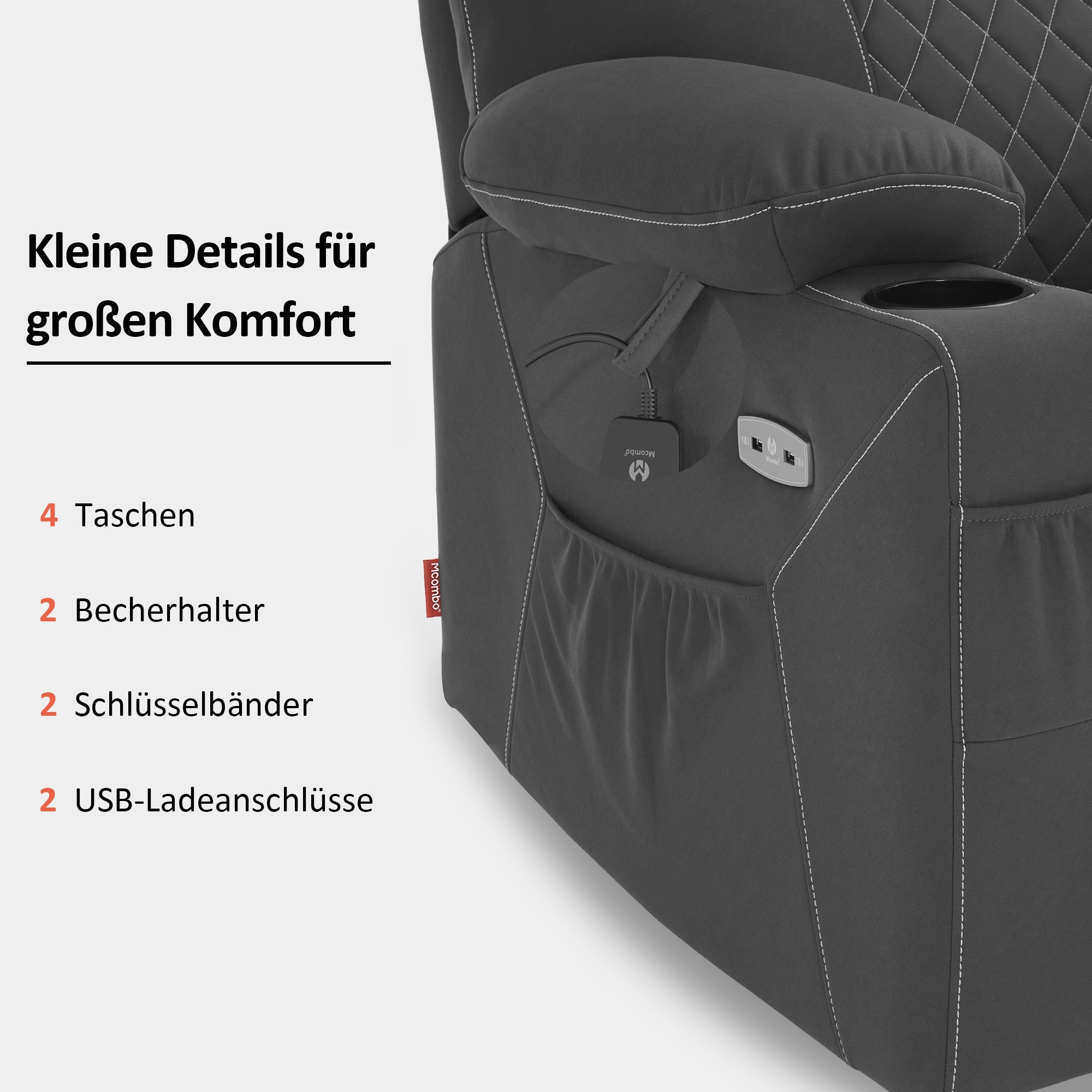TV-fauteuil met elektrische sta-op hulp, Relaxfauteuil met massage & warmtefunctie – foto 7