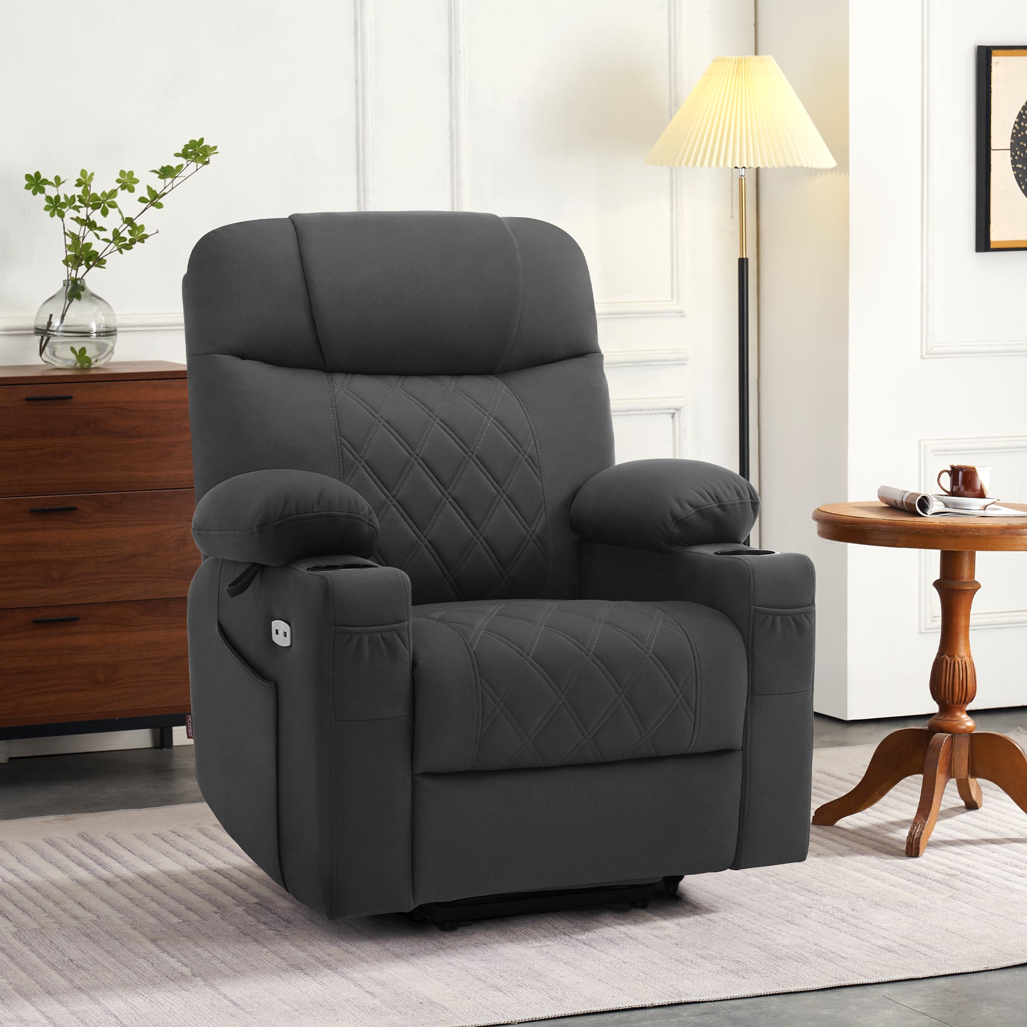 TV-fauteuil met elektrische sta-op hulp, relaxfauteuil, rugleuning & voetensteun apart verstelbaar, seniorenstoel, microvezel, 7501 (Donkergrijs) – foto 2