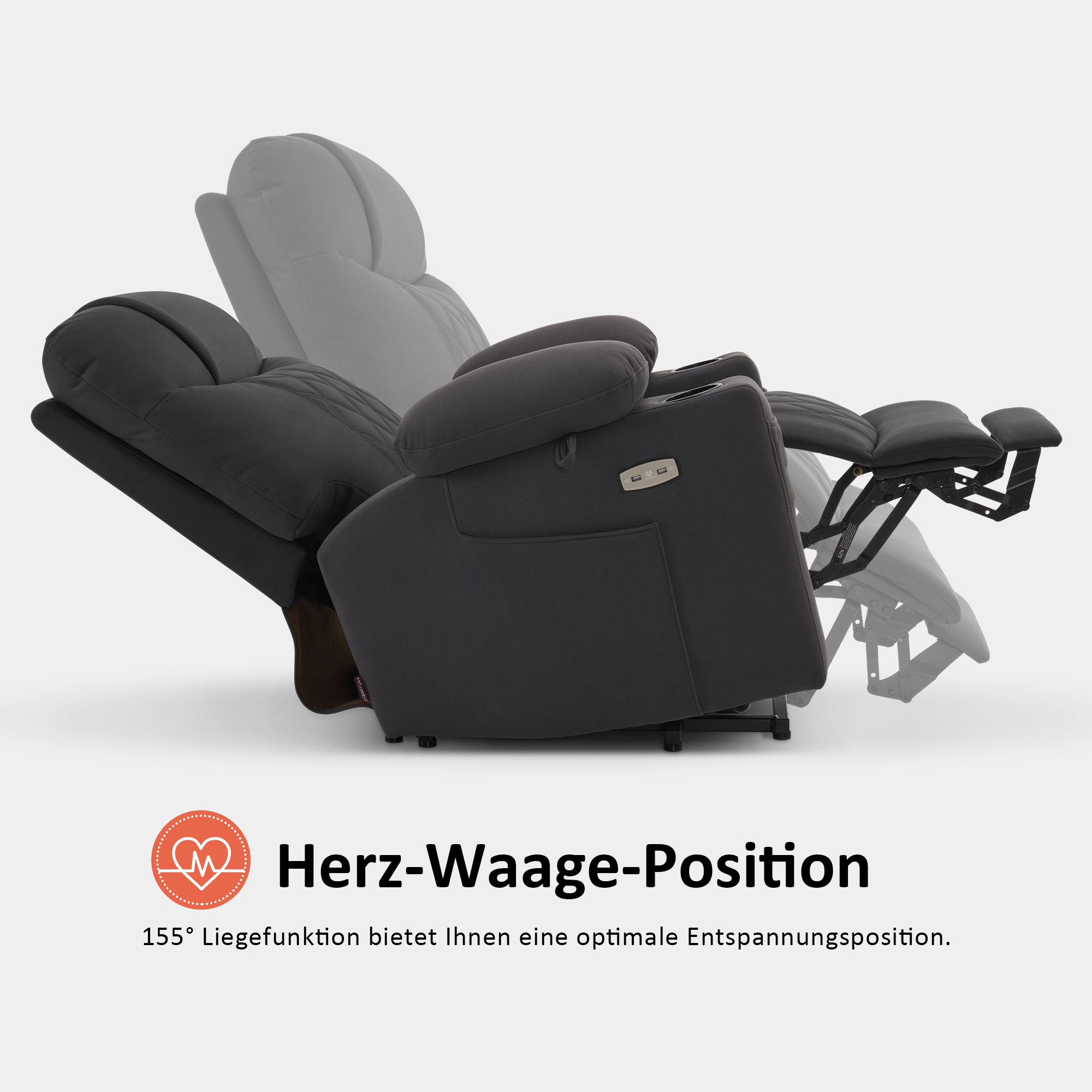 TV-fauteuil met elektrische sta-op hulp, relaxfauteuil, rugleuning & voetensteun apart verstelbaar, seniorenstoel, microvezel, 7501 (Donkergrijs) – foto 3