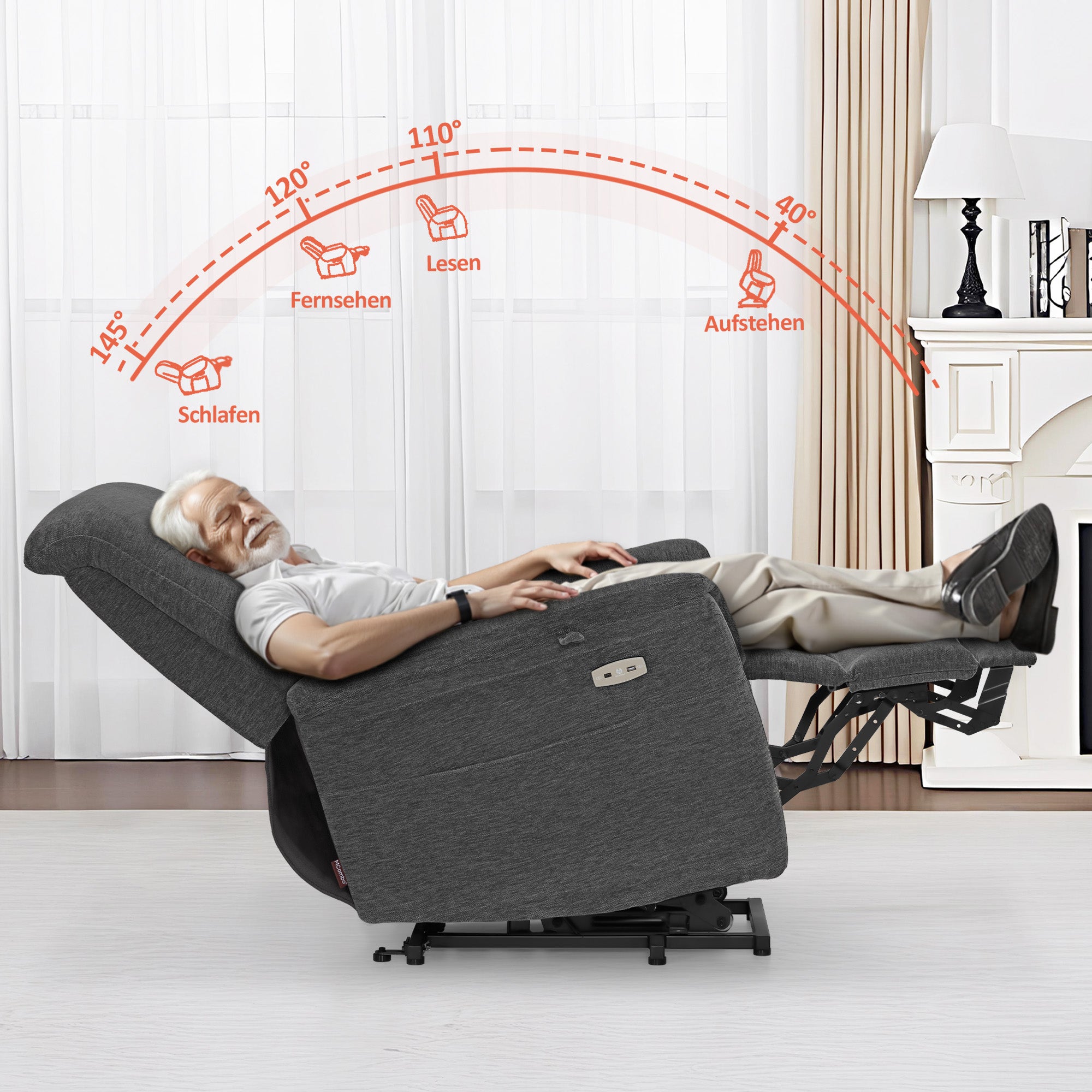 TV-fauteuil met opstahulp elektrisch, relaxstoel met ligfunctie tot 145°, grijs, 7117 – foto 2