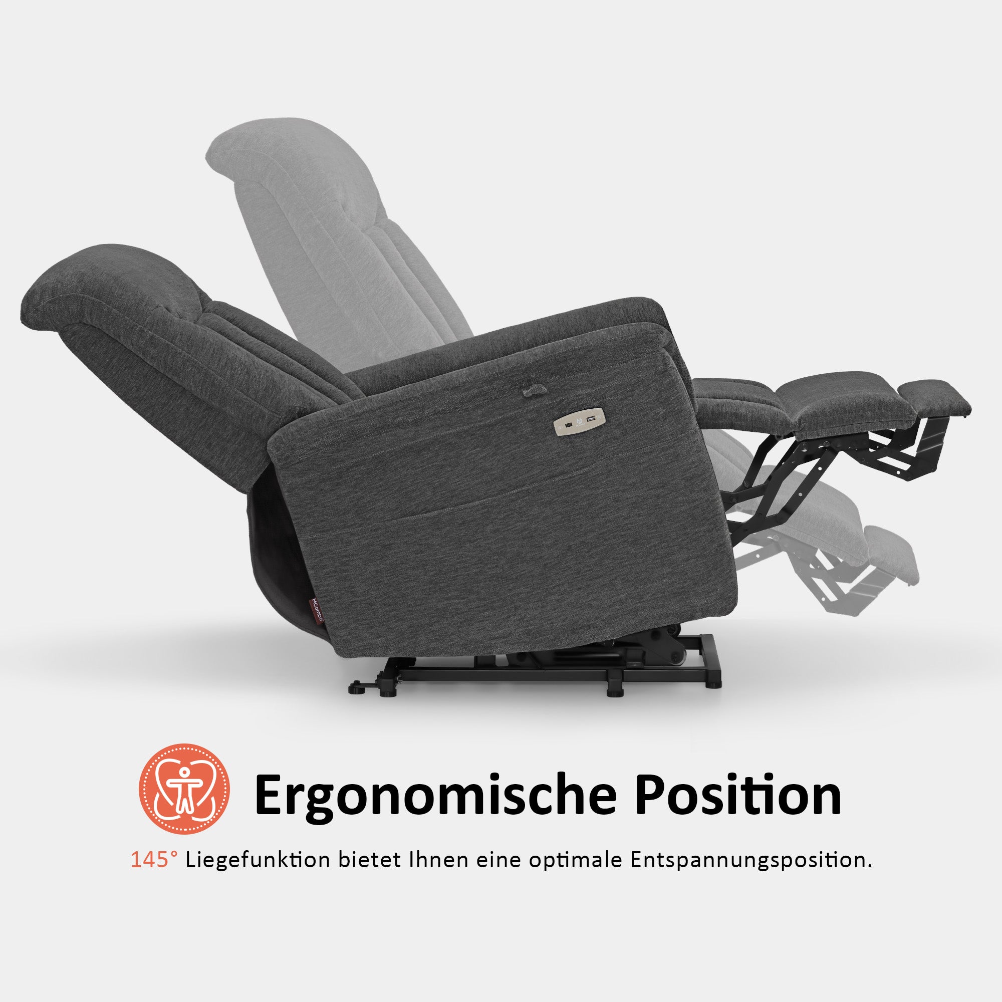TV-fauteuil met opstahulp elektrisch, relaxstoel met ligfunctie tot 145°, grijs, 7117 – foto 4