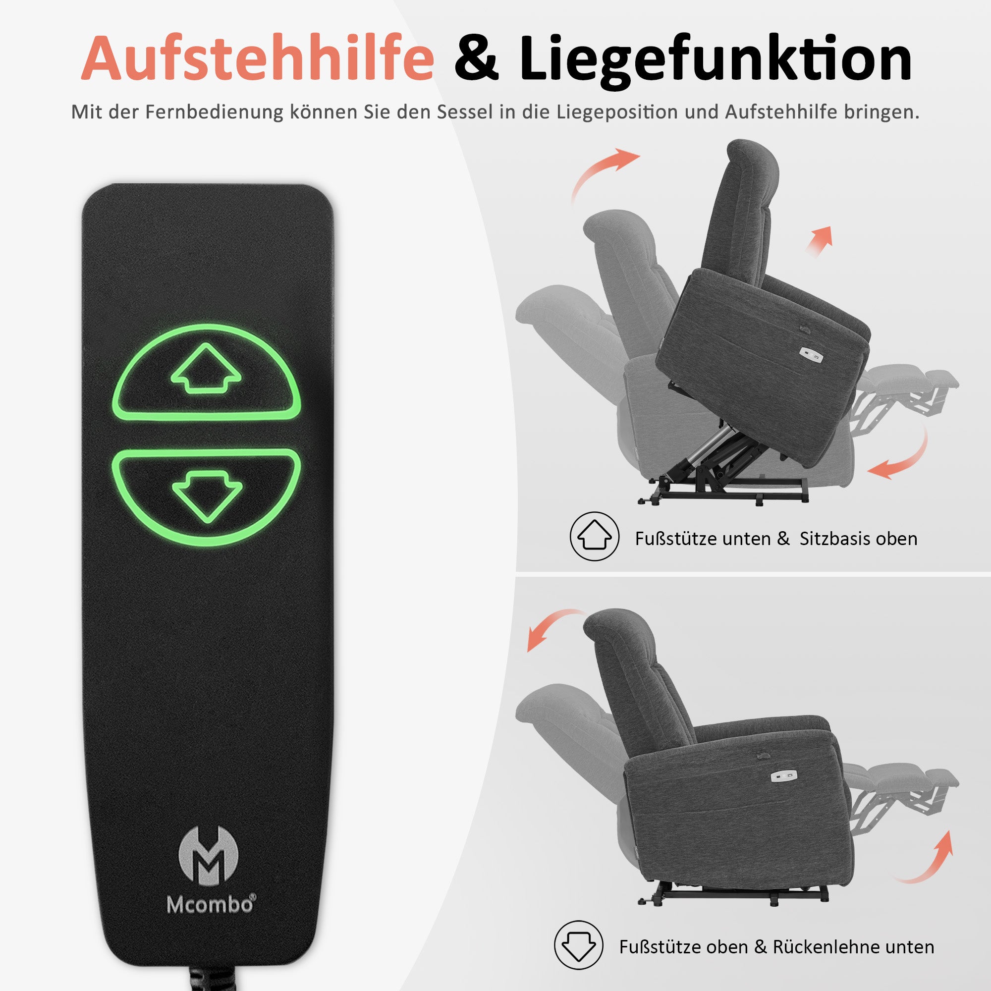 TV-fauteuil met opstahulp elektrisch, relaxstoel met ligfunctie tot 145°, grijs, 7117 – foto 5