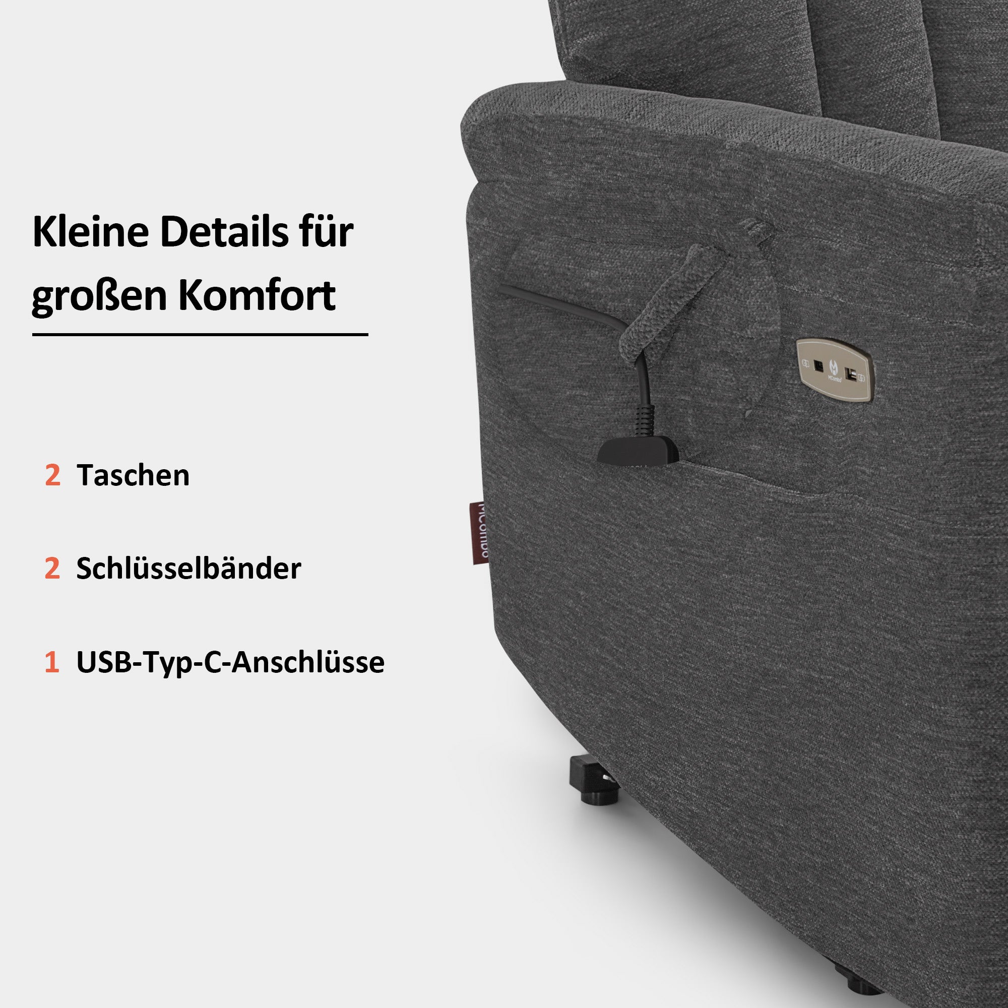 TV-fauteuil met opstahulp elektrisch, relaxstoel met ligfunctie tot 145°, grijs, 7117 – foto 7