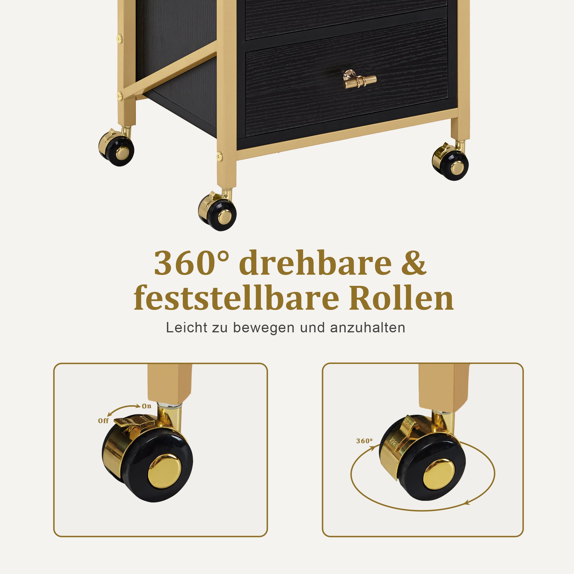 kapperswagen met wielen & 3 lades, wit-goud, salontrolley met 2 planken & 2 föhnhouders, 30x40x97cm, 0048 – foto 14