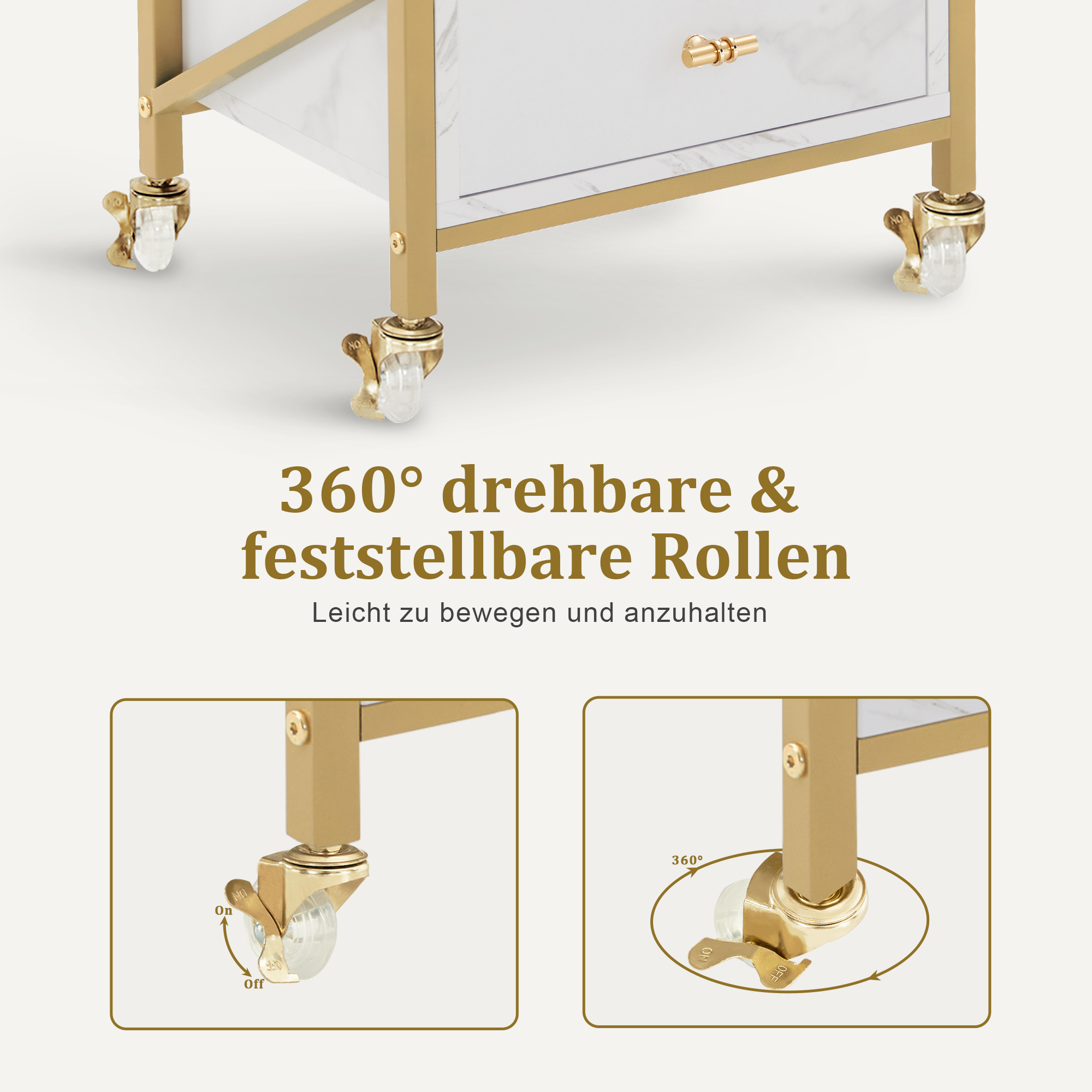 kapperswagen met wielen & 3 lades, wit-goud, salontrolley met 2 planken & 2 föhnhouders, 30x40x97cm, 0048 – foto 6