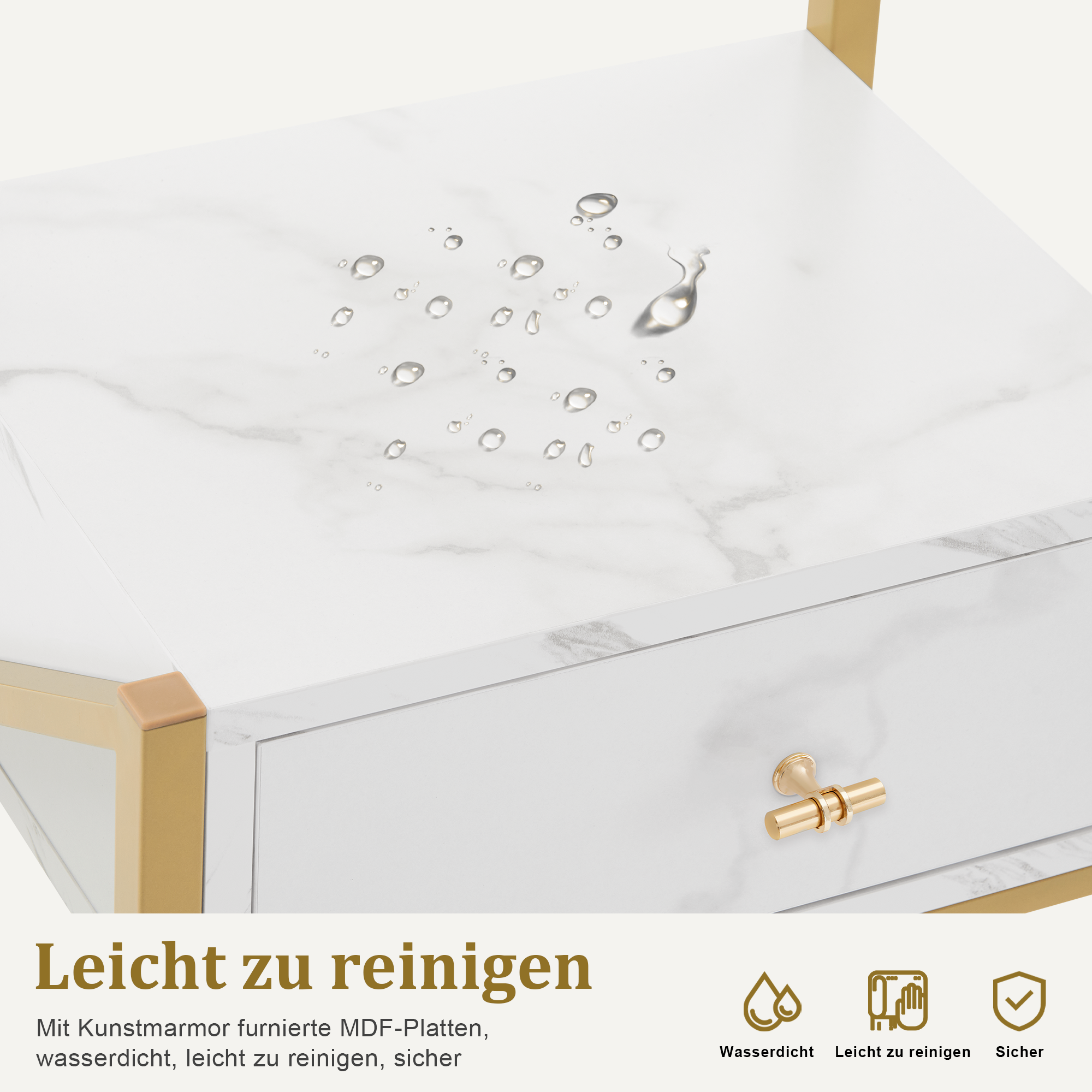 kapperswagen met wielen & 3 lades, wit-goud, salontrolley met 2 planken & 2 föhnhouders, 30x40x97cm, 0048 – foto 7
