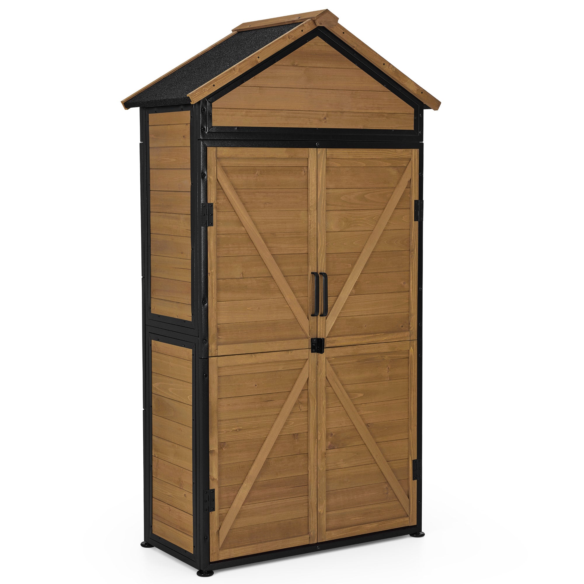 Houten Tuinkast met Metalen Frame - weerbestendig & 2 planken, 45x90x165 cm – foto 1