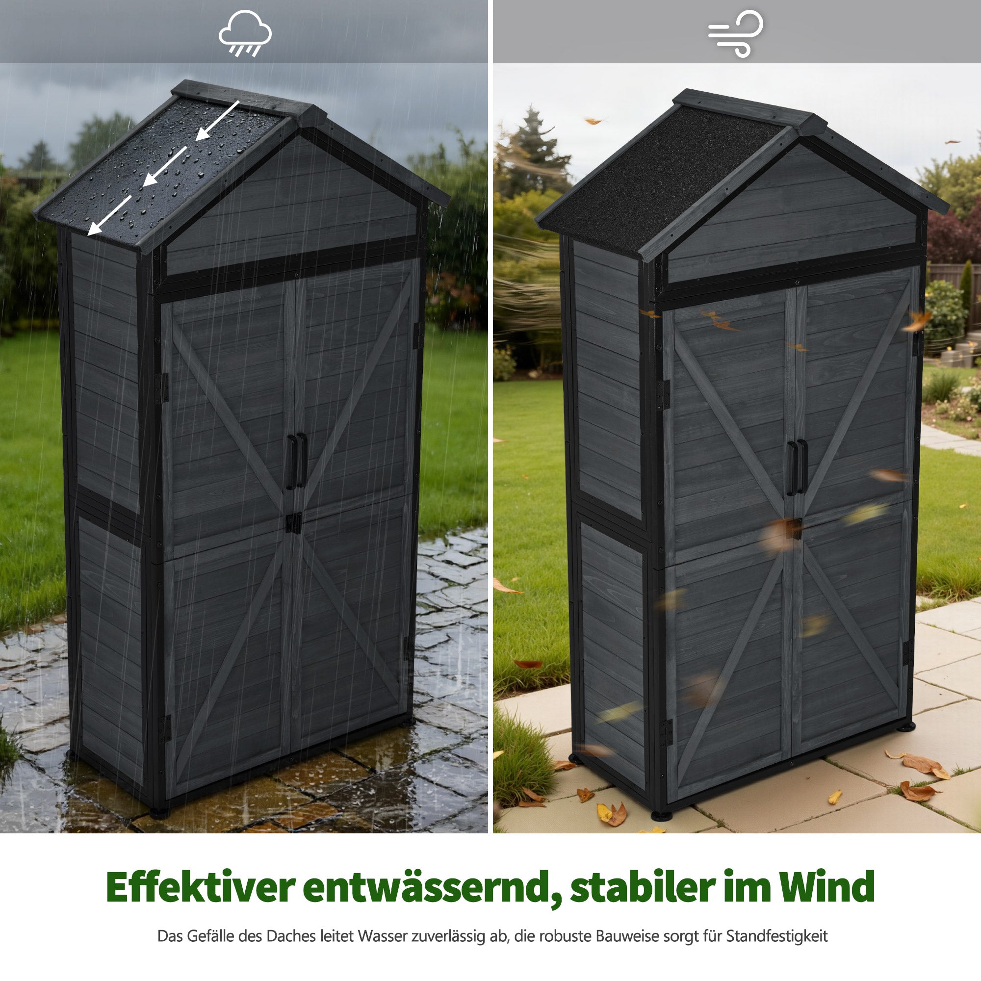 Houten Tuinkast met Metalen Frame - weerbestendig & 2 planken, 45x90x165 cm – foto 12