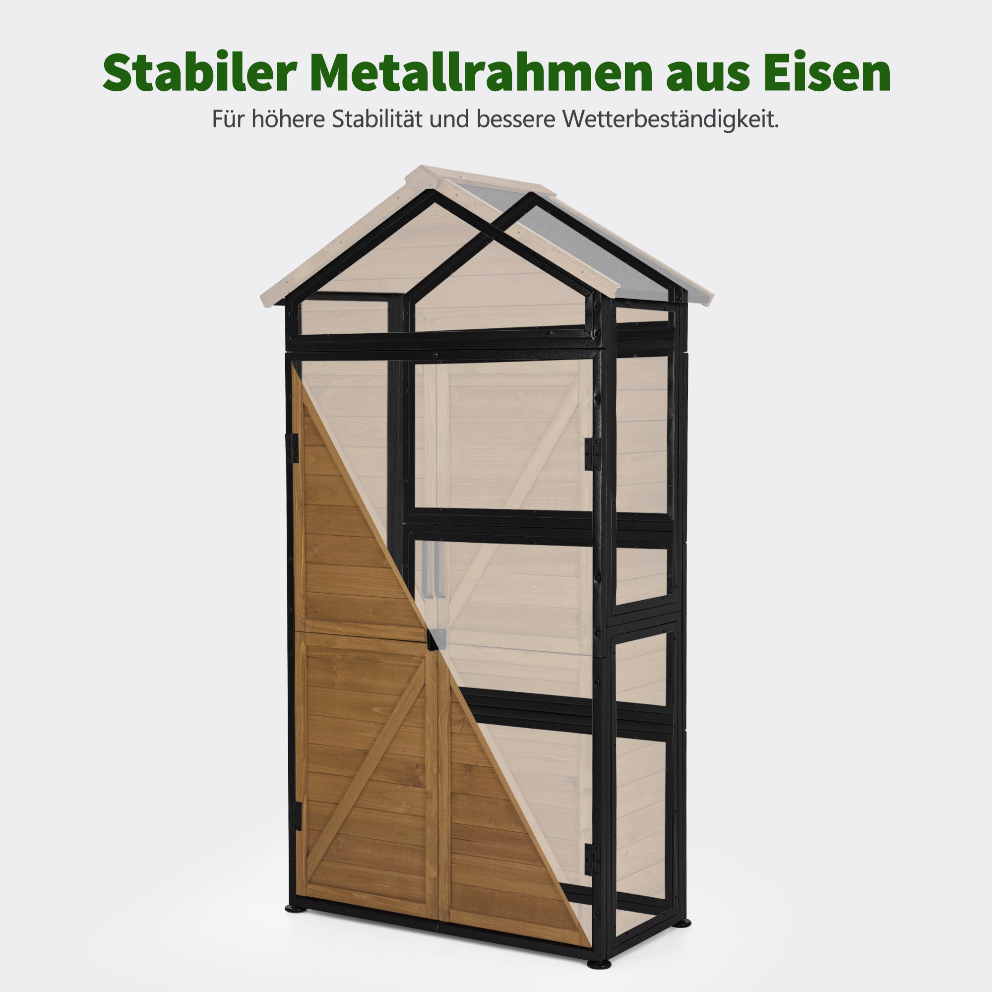 Houten Tuinkast met Metalen Frame - weerbestendig & 2 planken, 45x90x165 cm – foto 3