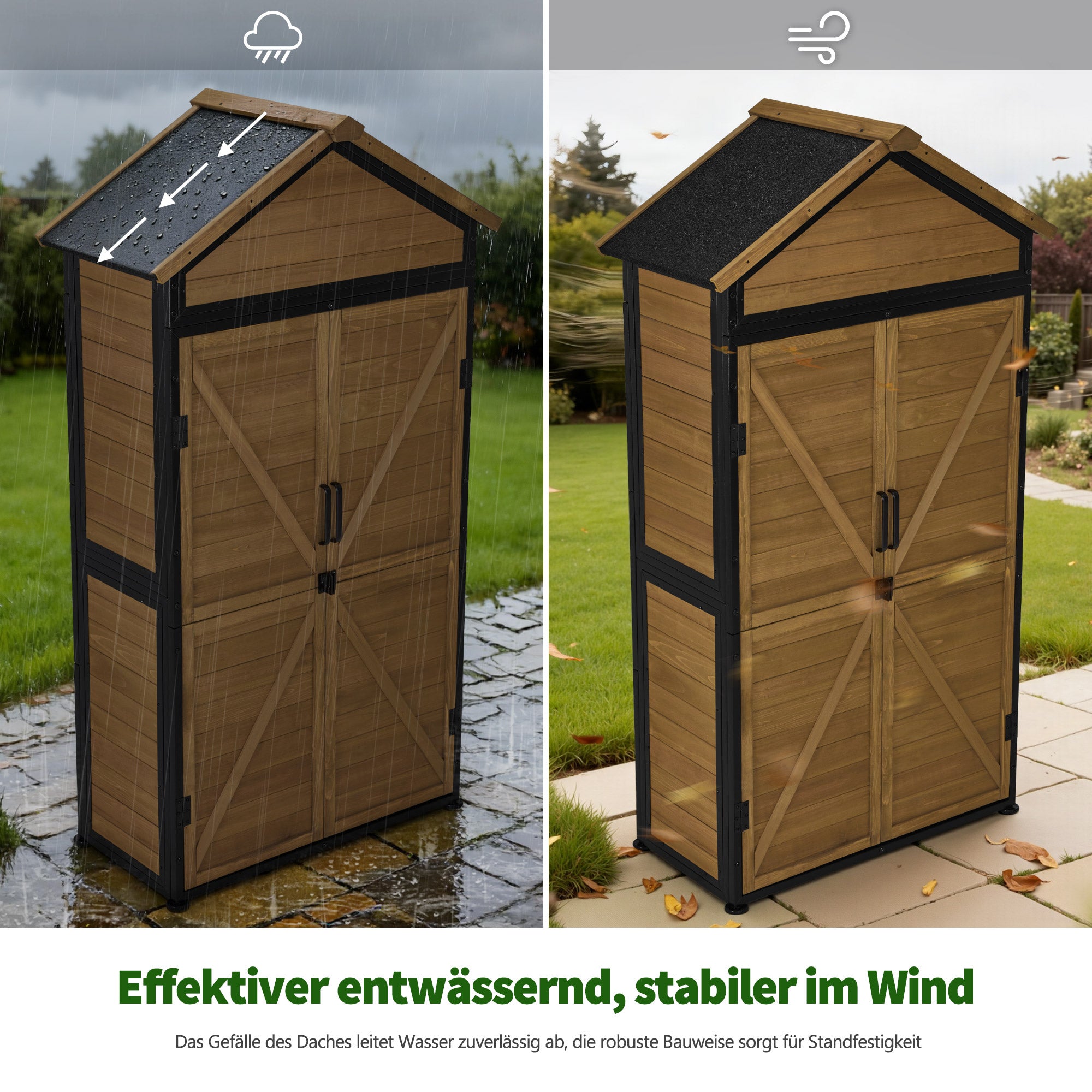 Houten Tuinkast met Metalen Frame - weerbestendig & 2 planken, 45x90x165 cm – foto 4
