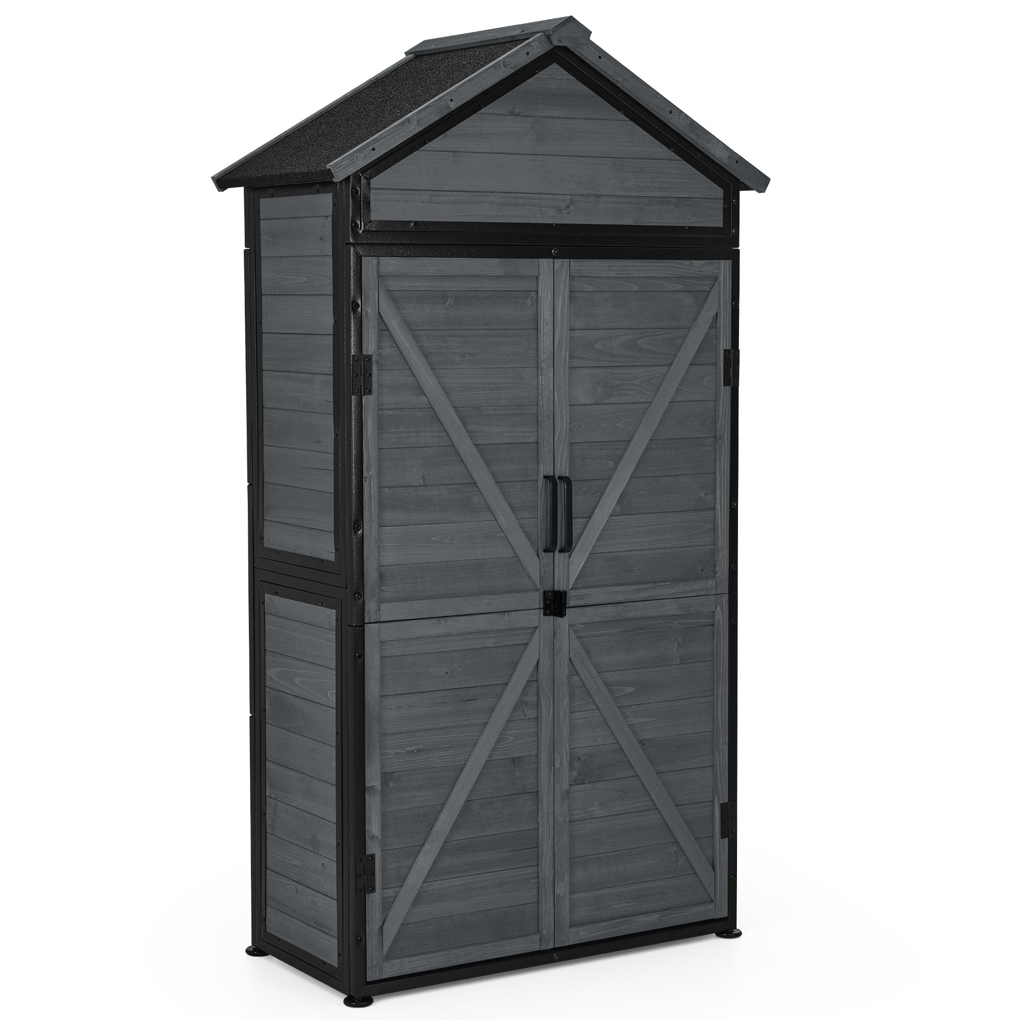 Houten Tuinkast met Metalen Frame - weerbestendig & 2 planken, 45x90x165 cm – foto 9