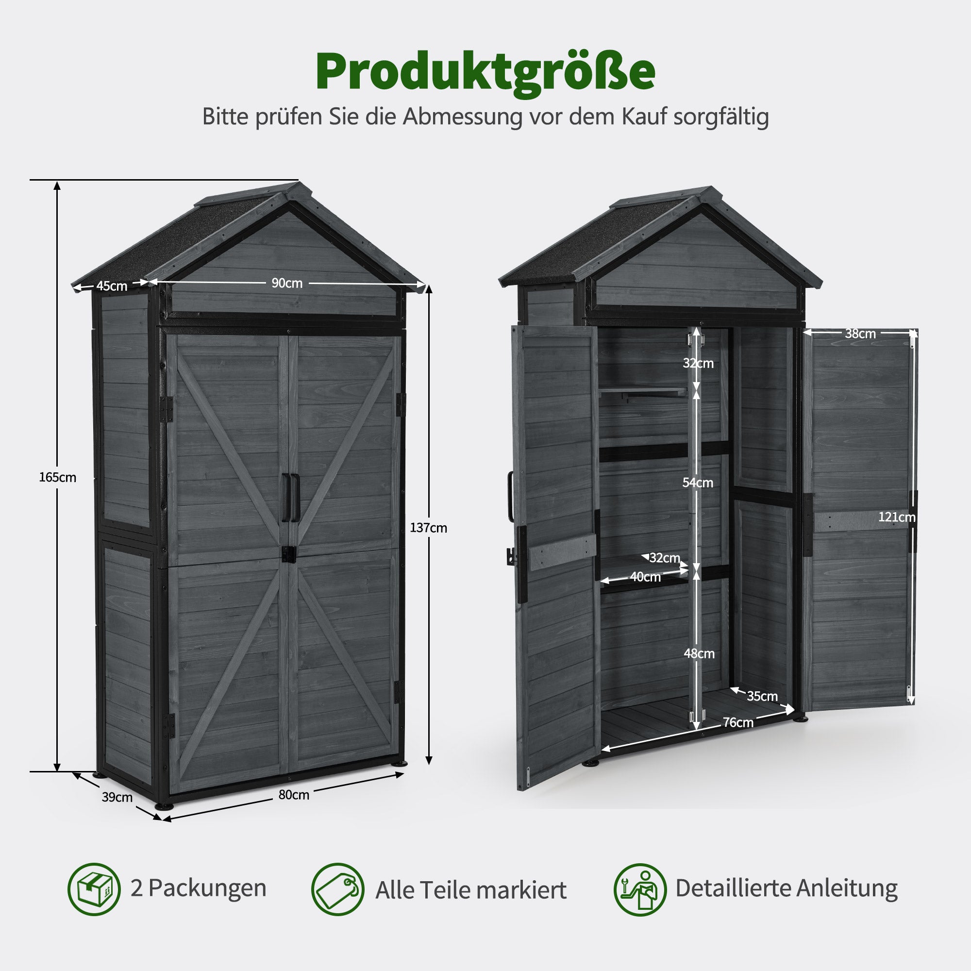 Houten Tuinkast met Metalen Frame - weerbestendig & 2 planken, 45x90x165 cm – foto 10