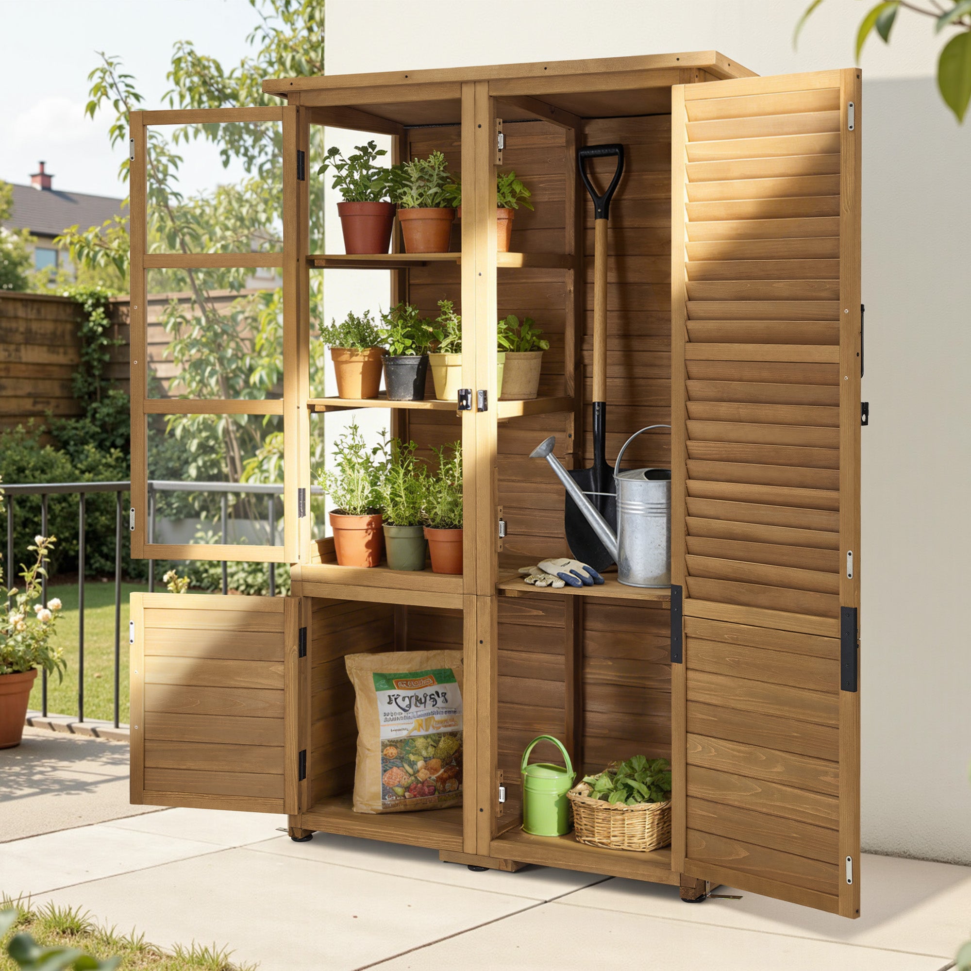 Tuinkast van hout, weerbestendig, met 3 uitneembare planken (natuur) – foto 2