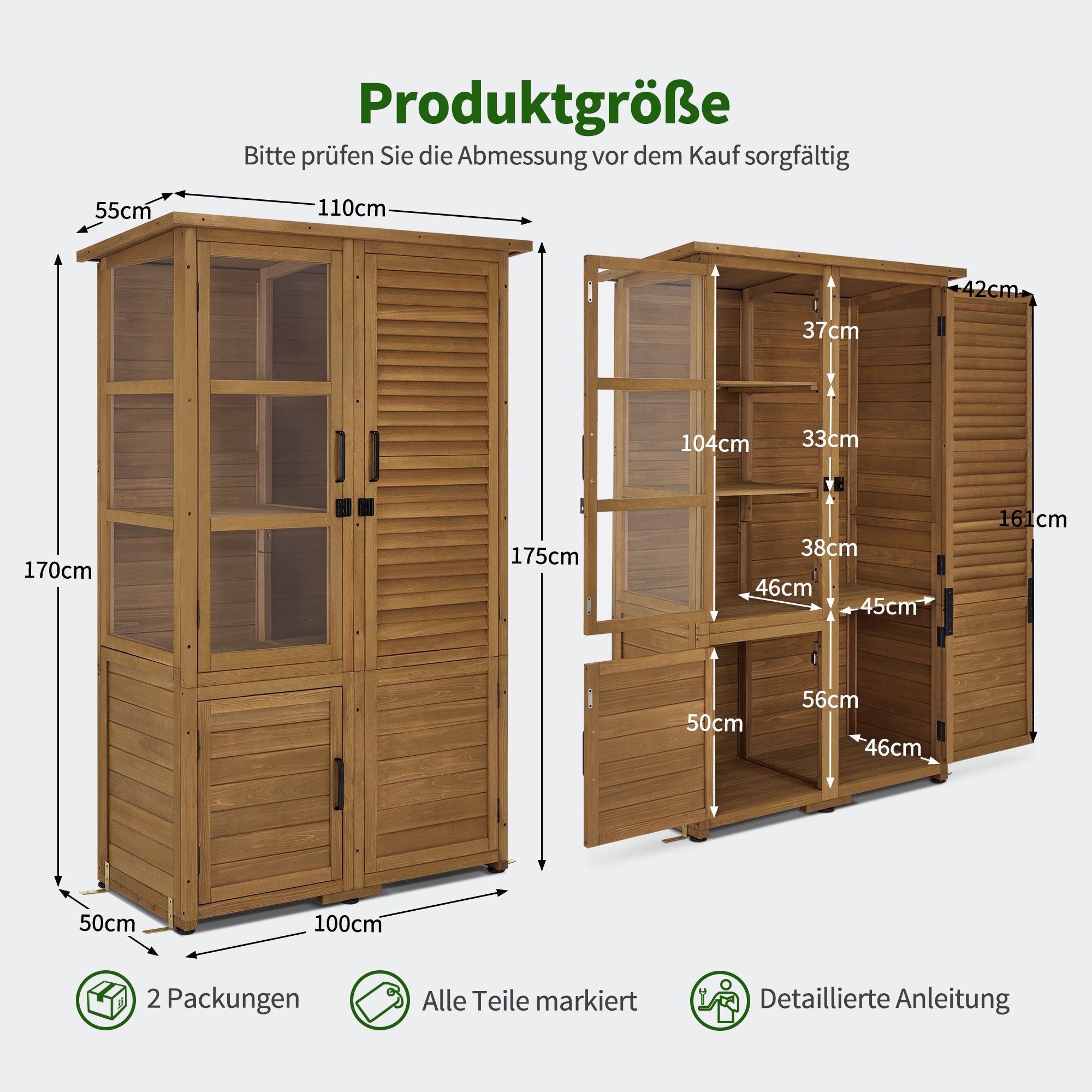 Tuinkast van hout, weerbestendig, met 3 uitneembare planken (natuur) – foto 3
