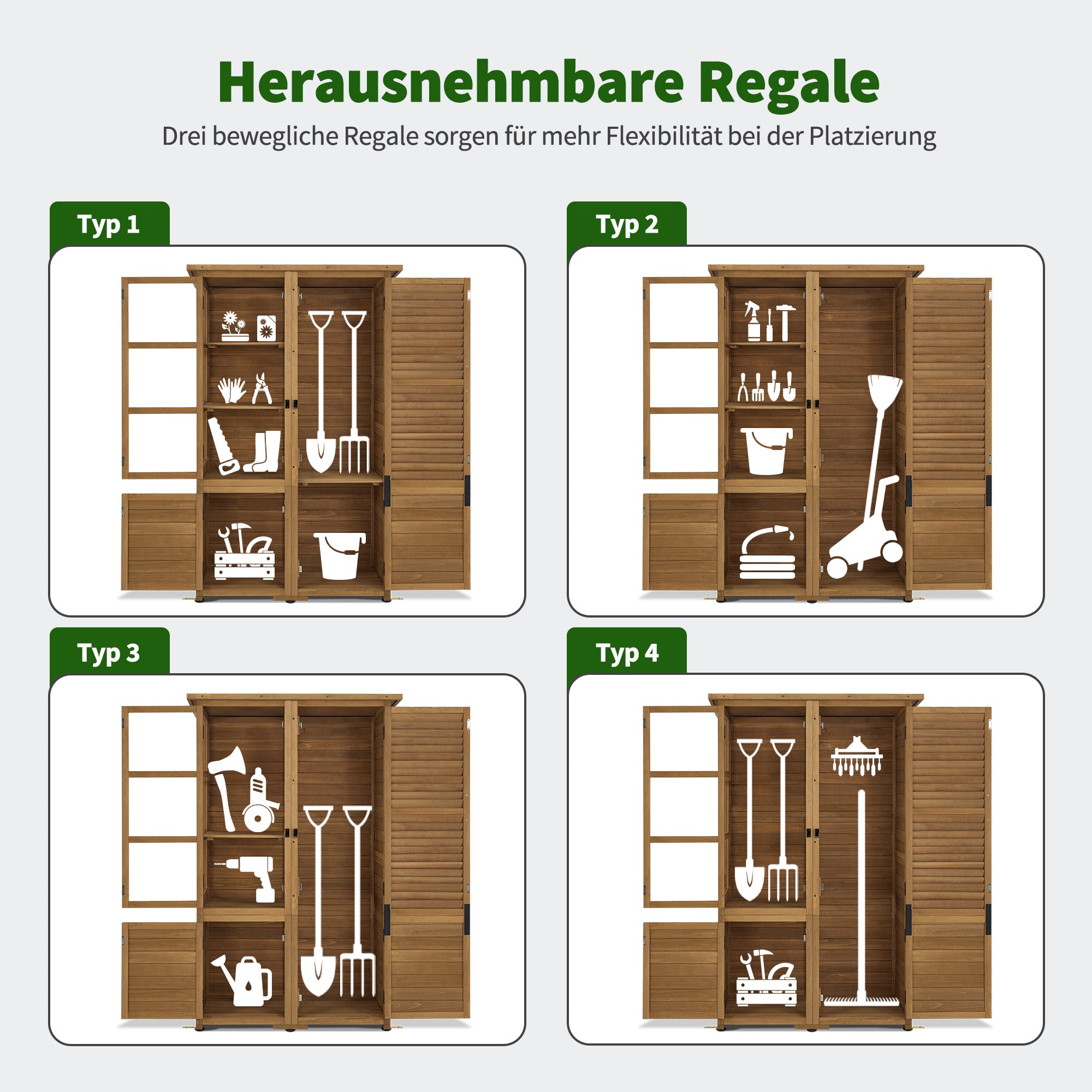 Tuinkast van hout, weerbestendig, met 3 uitneembare planken (natuur) – foto 4
