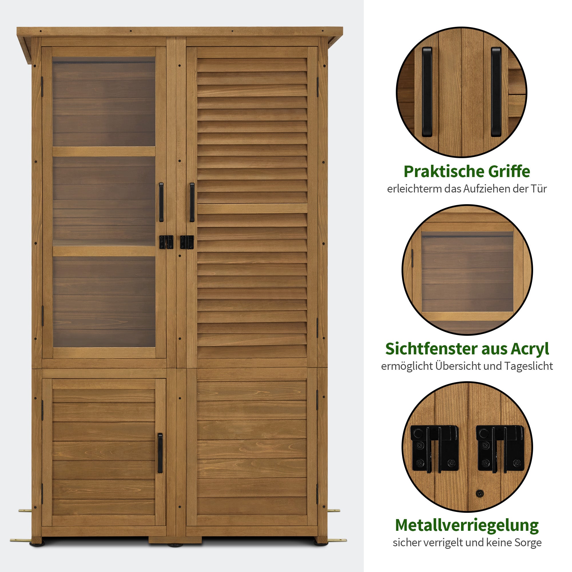 Tuinkast van hout, weerbestendig, met 3 uitneembare planken (natuur) – foto 5