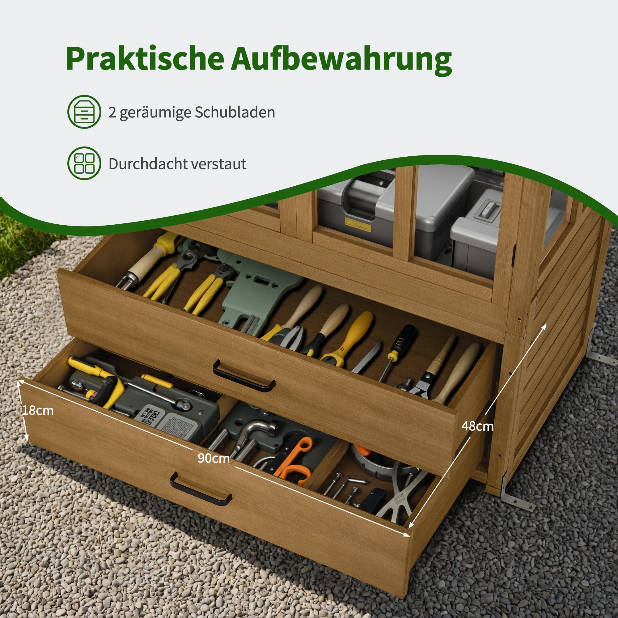Houten Tuinkast Weerbestendig, Buitenopslag met 2 Verplaatsbare Schappen, 58×107×180 cm – foto 5