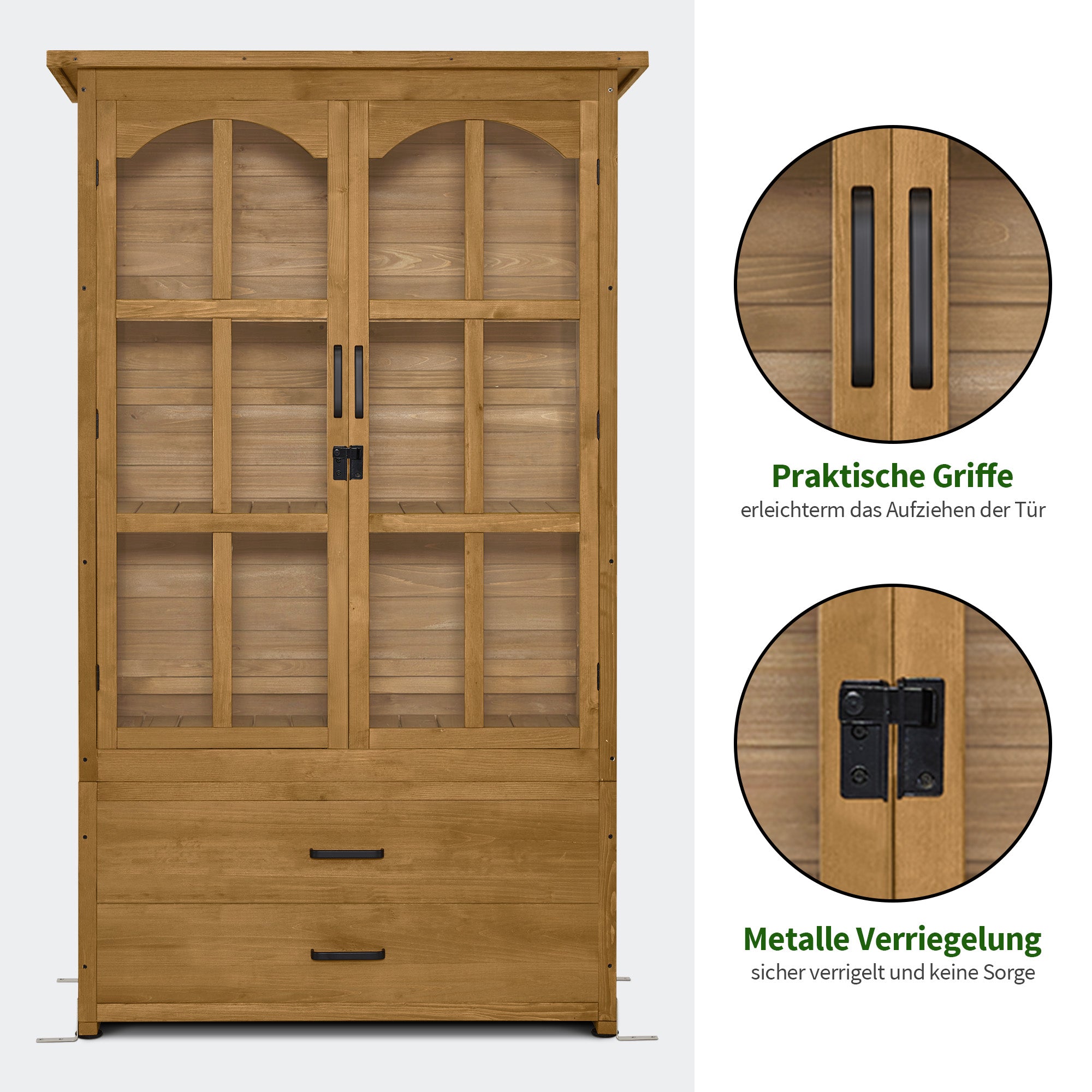 Houten Tuinkast Weerbestendig, Buitenopslag met 2 Verplaatsbare Schappen, 58×107×180 cm – foto 6