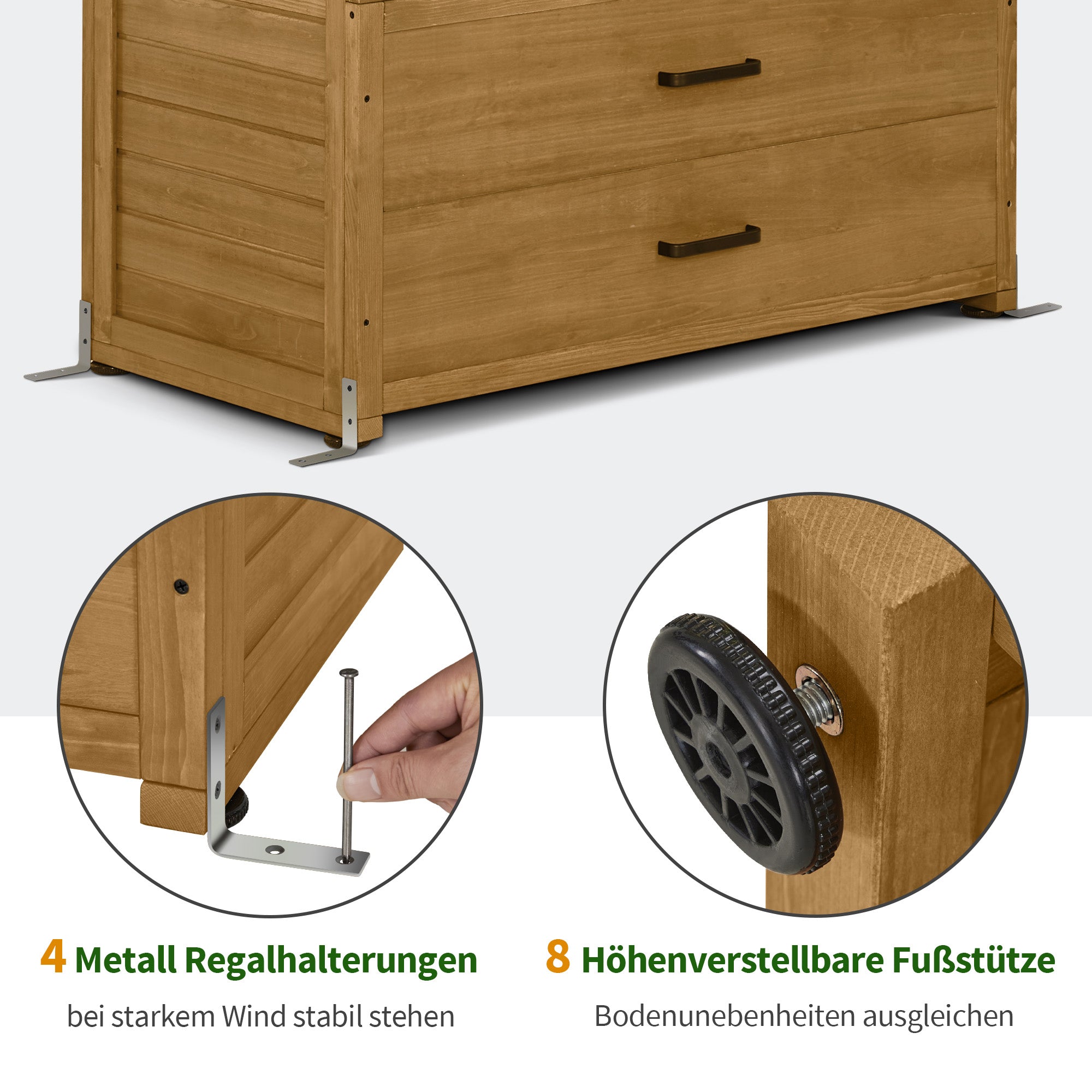 Houten Tuinkast Weerbestendig, Buitenopslag met 2 Verplaatsbare Schappen, 58×107×180 cm – foto 7