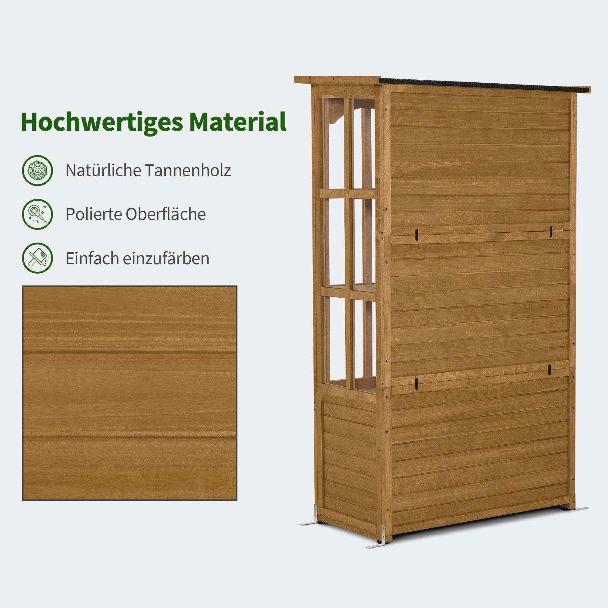 Houten Tuinkast Weerbestendig, Buitenopslag met 2 Verplaatsbare Schappen, 58×107×180 cm – foto 9