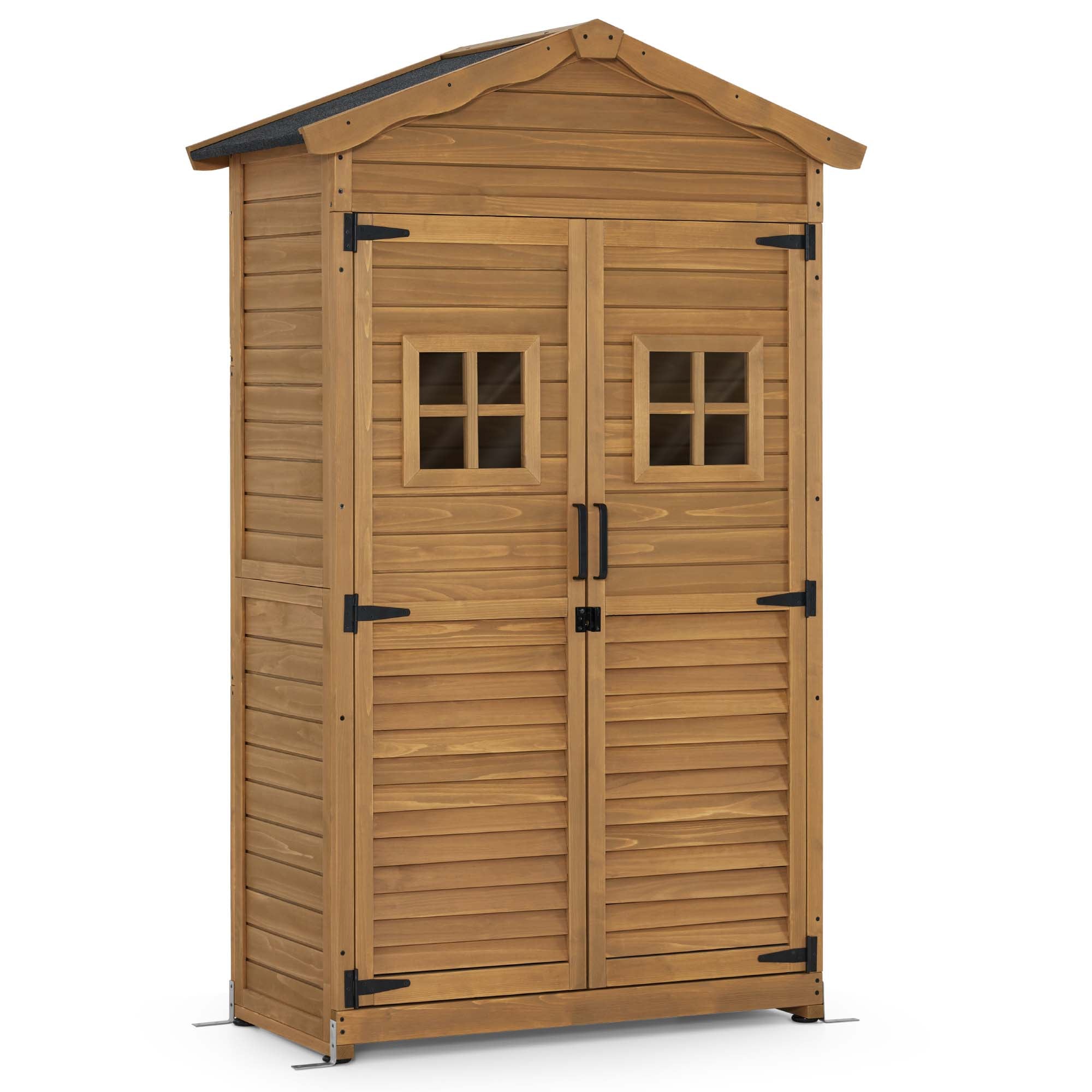 Houten Tuinkast Weerbestendig, Buitenopslag met 2 Verplaatsbare Schappen, 57×109×180 cm – foto 1