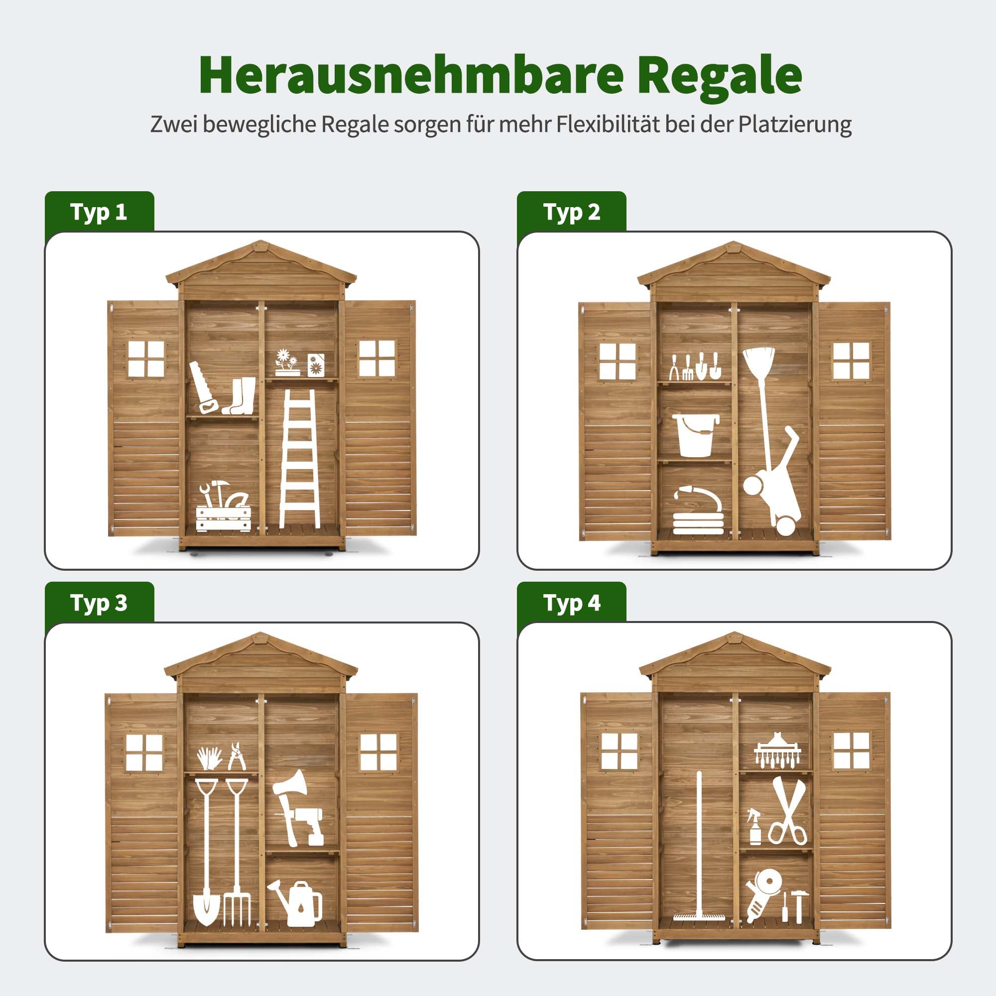 Houten Tuinkast Weerbestendig, Buitenopslag met 2 Verplaatsbare Schappen, 57×109×180 cm – foto 4