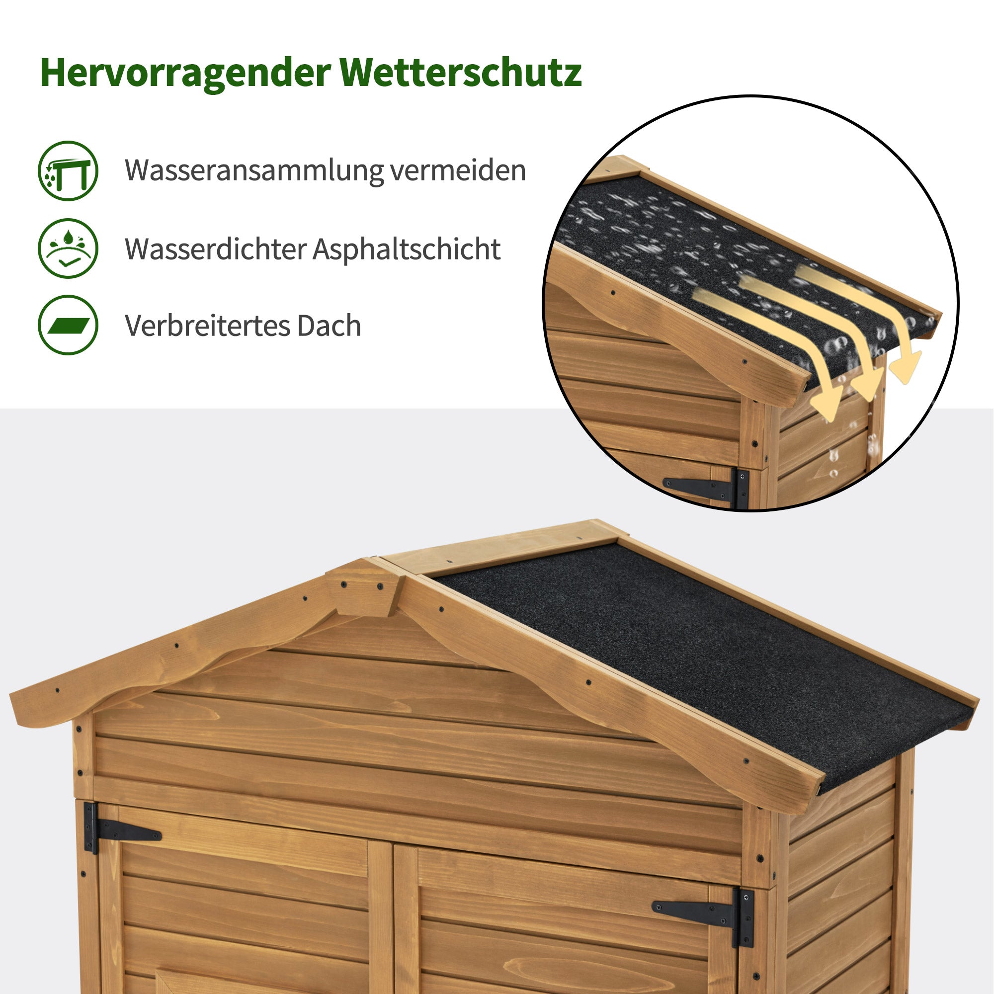 Houten Tuinkast Weerbestendig, Buitenopslag met 2 Verplaatsbare Schappen, 57×109×180 cm – foto 5