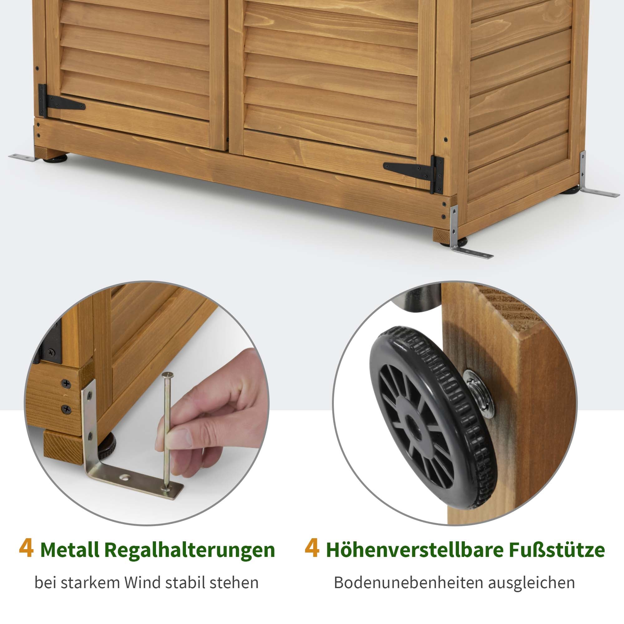 Houten Tuinkast Weerbestendig, Buitenopslag met 2 Verplaatsbare Schappen, 57×109×180 cm – foto 6
